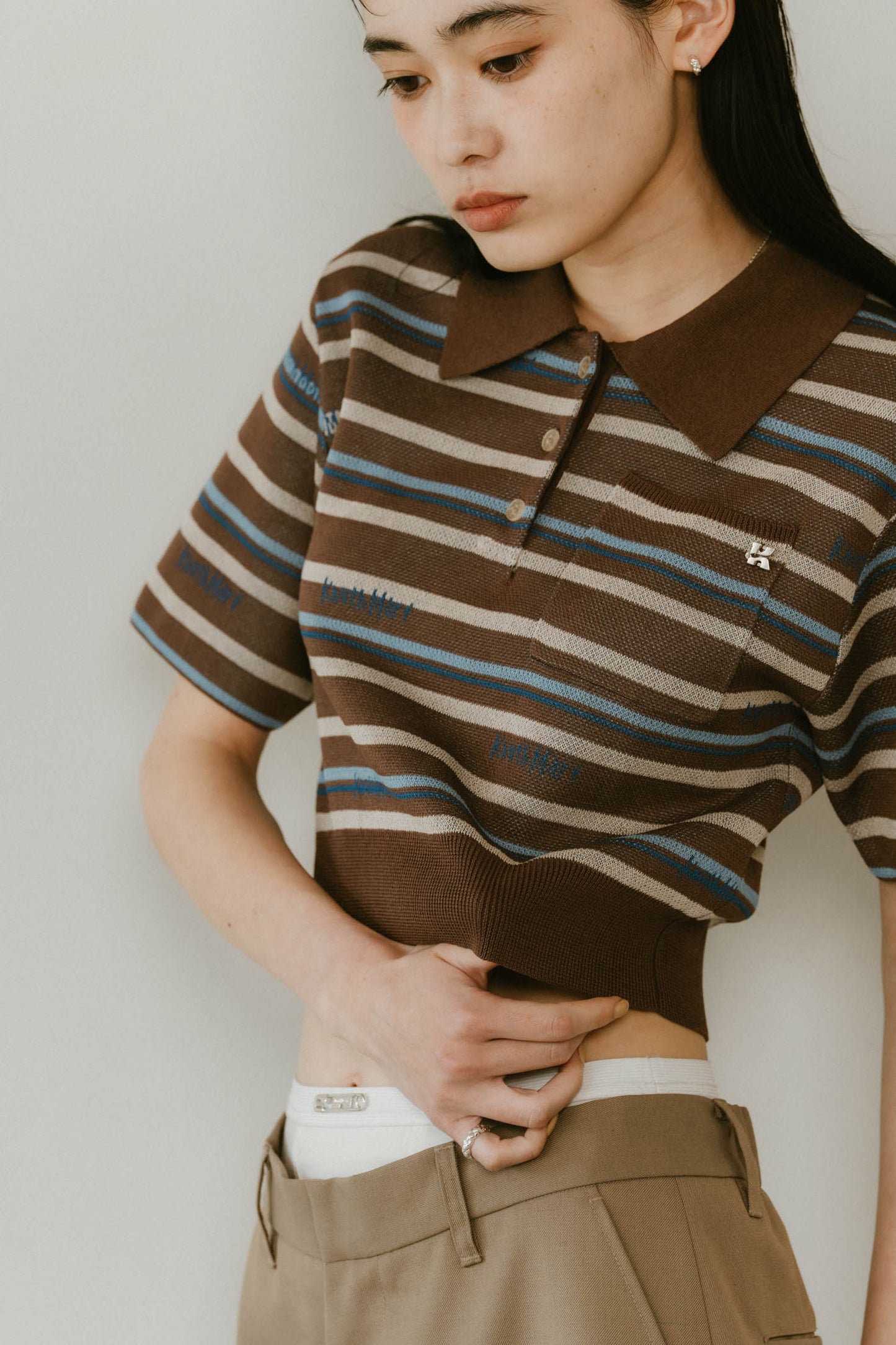logo stripe polo knit/2color