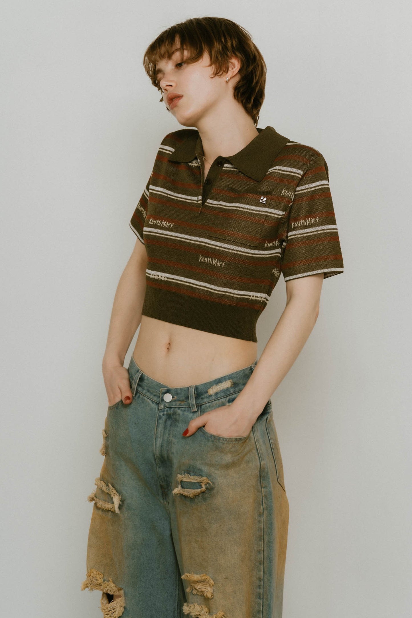 logo stripe polo knit/2color