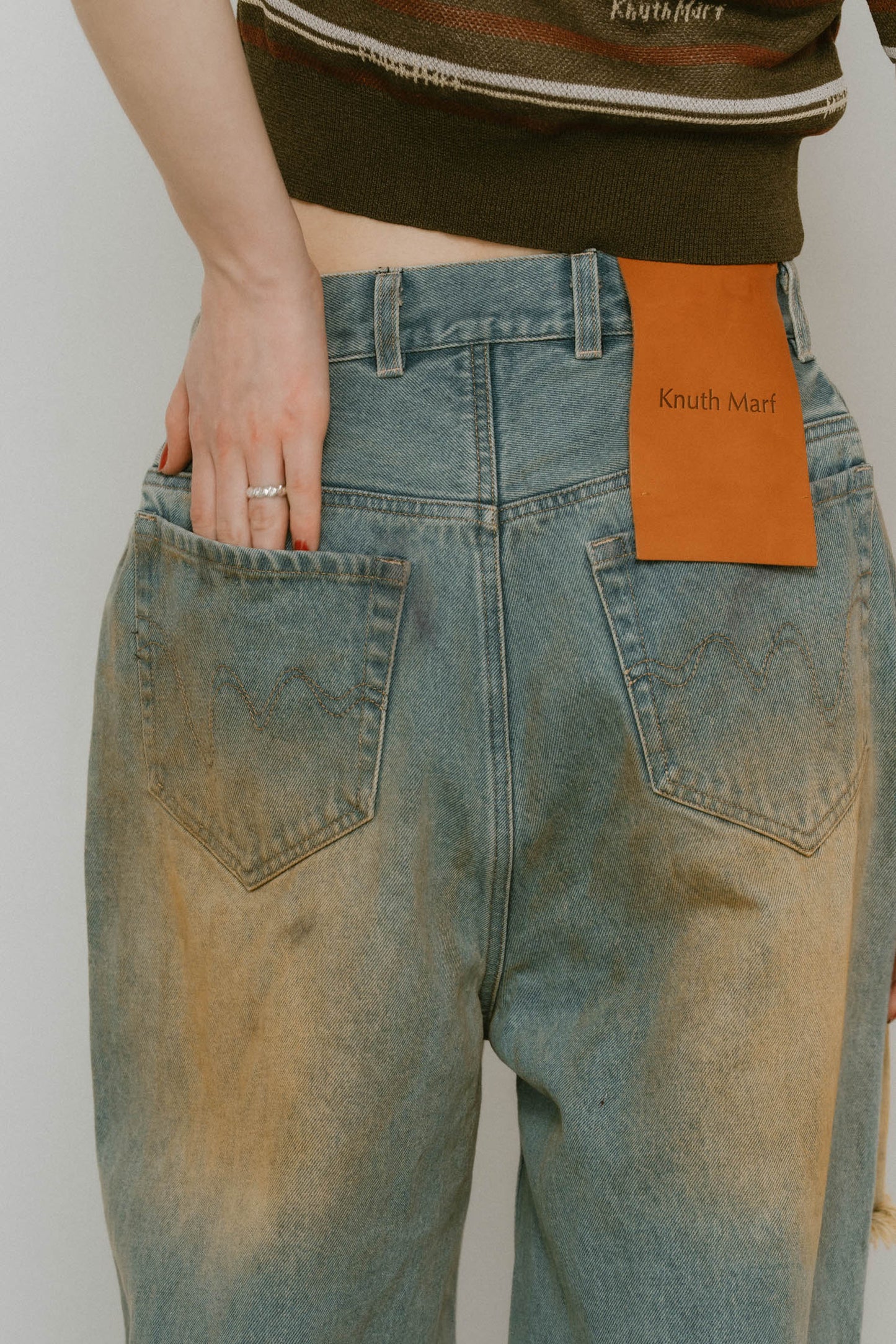 damage denim pants(unisex)/saxblue