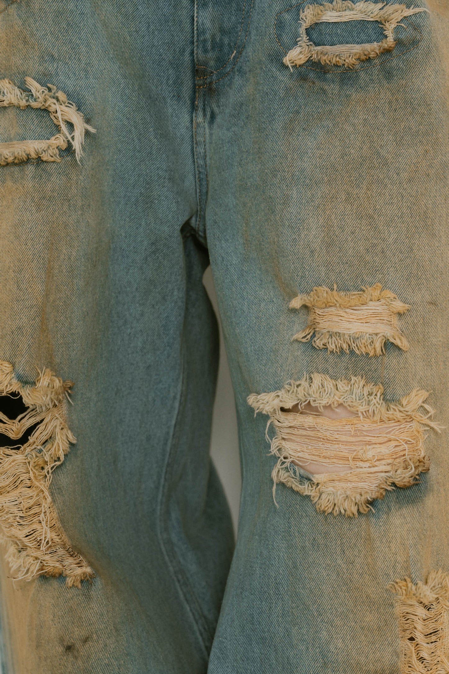 damage denim pants(unisex)/saxblue