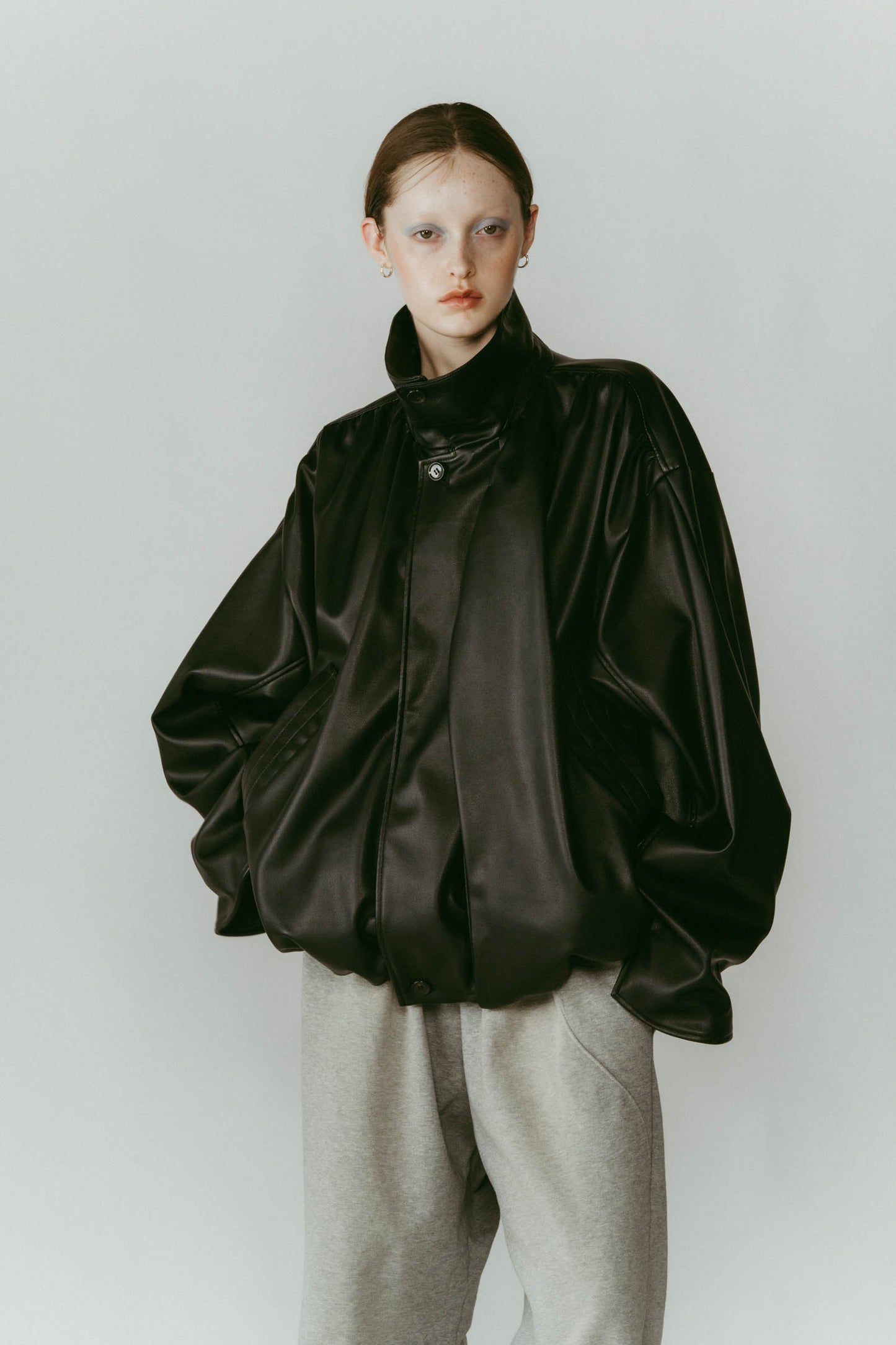 voluminous leather jacket(unisex)/black
