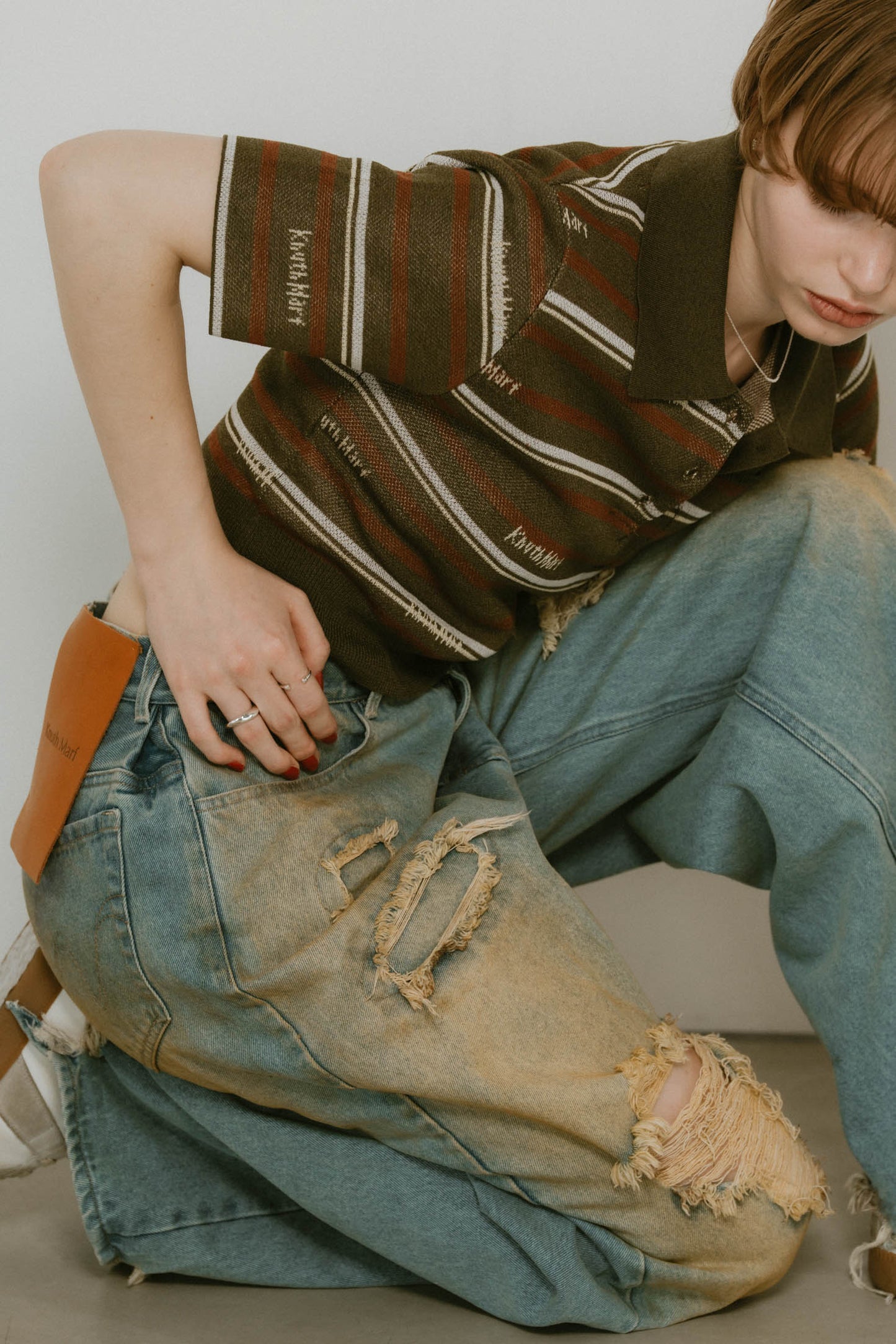 damage denim pants(unisex)/saxblue