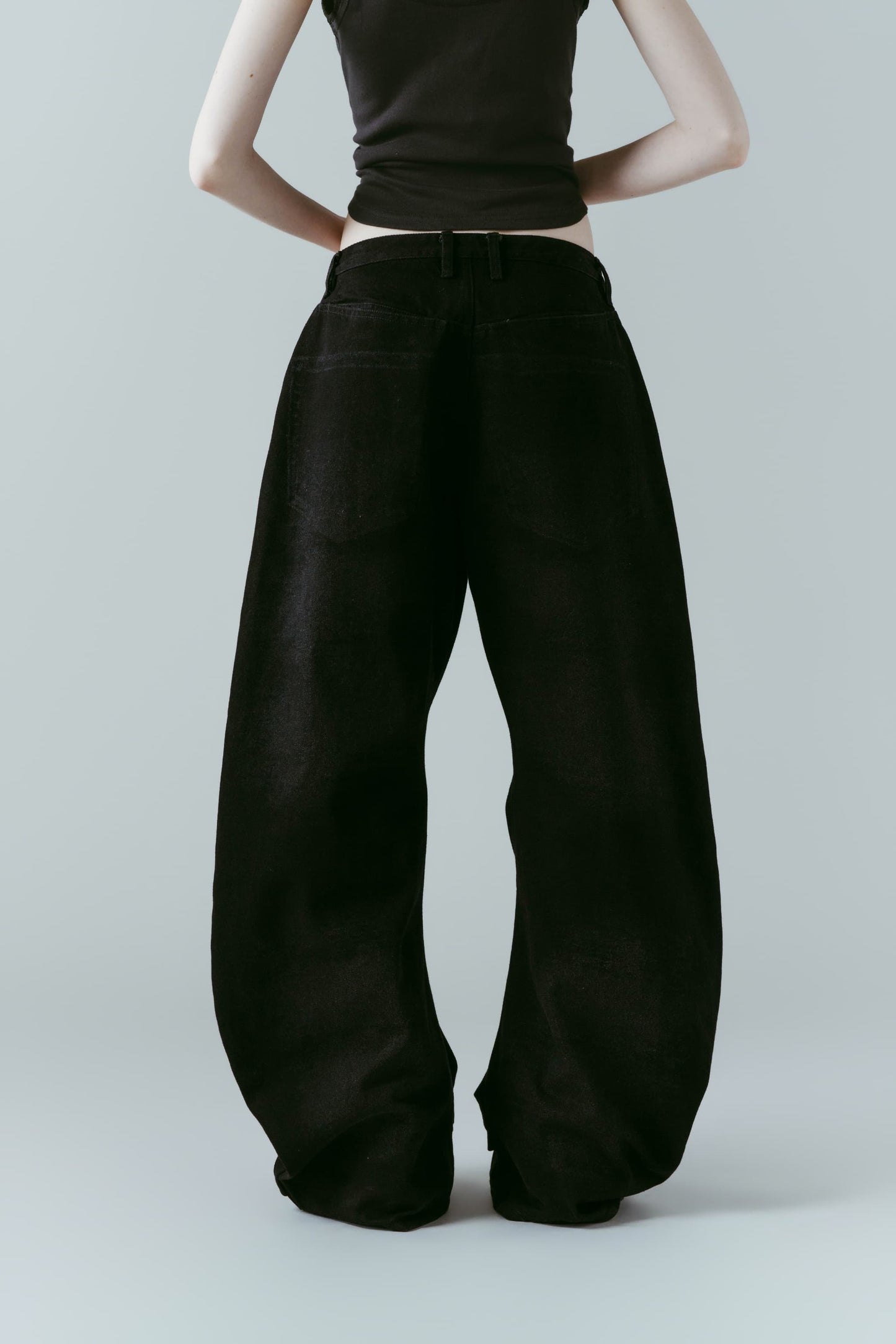 studded draped denim pants(unisex)/black(studded)