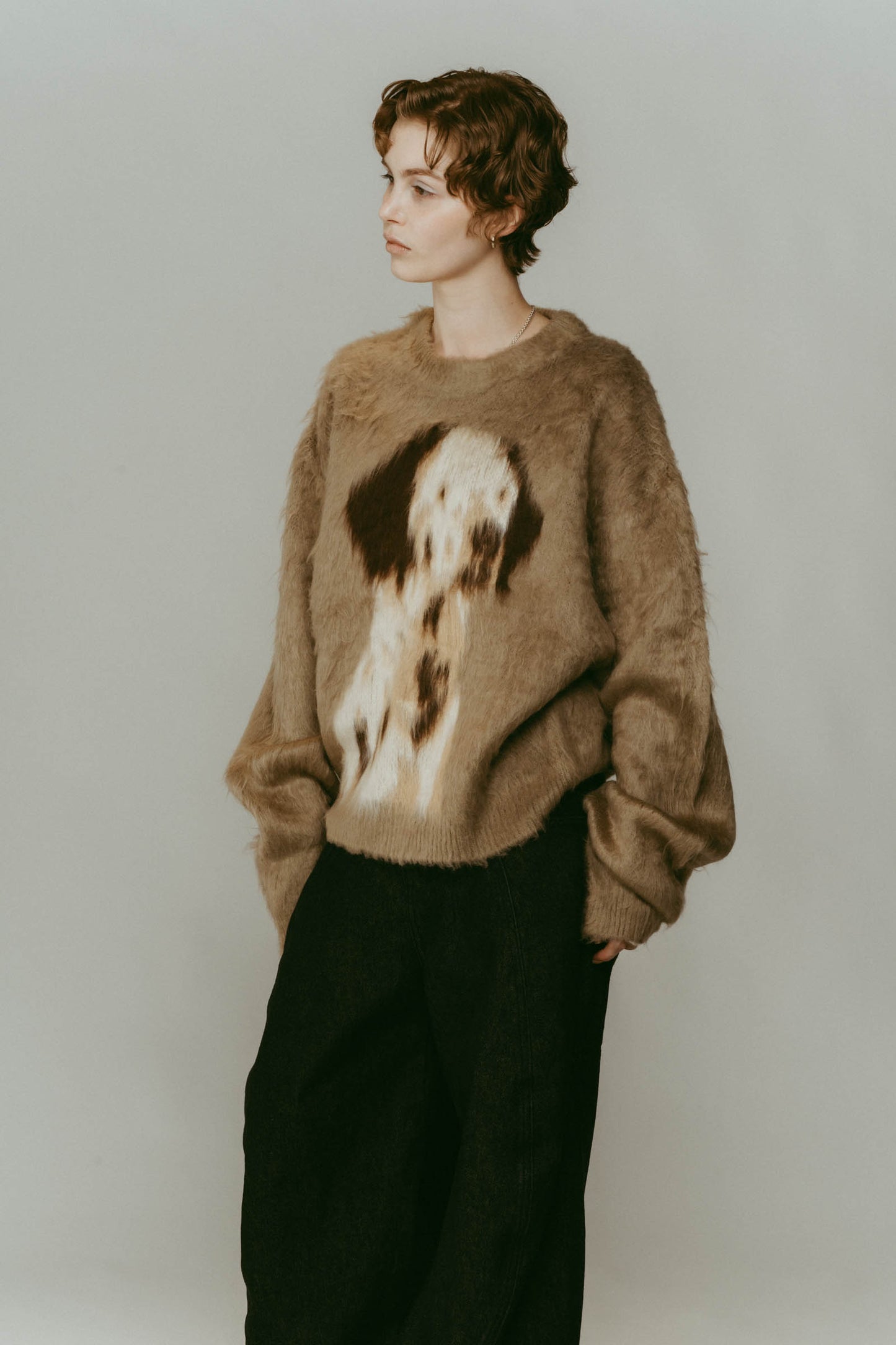 dalmatian shaggy knit(unisex)/beige