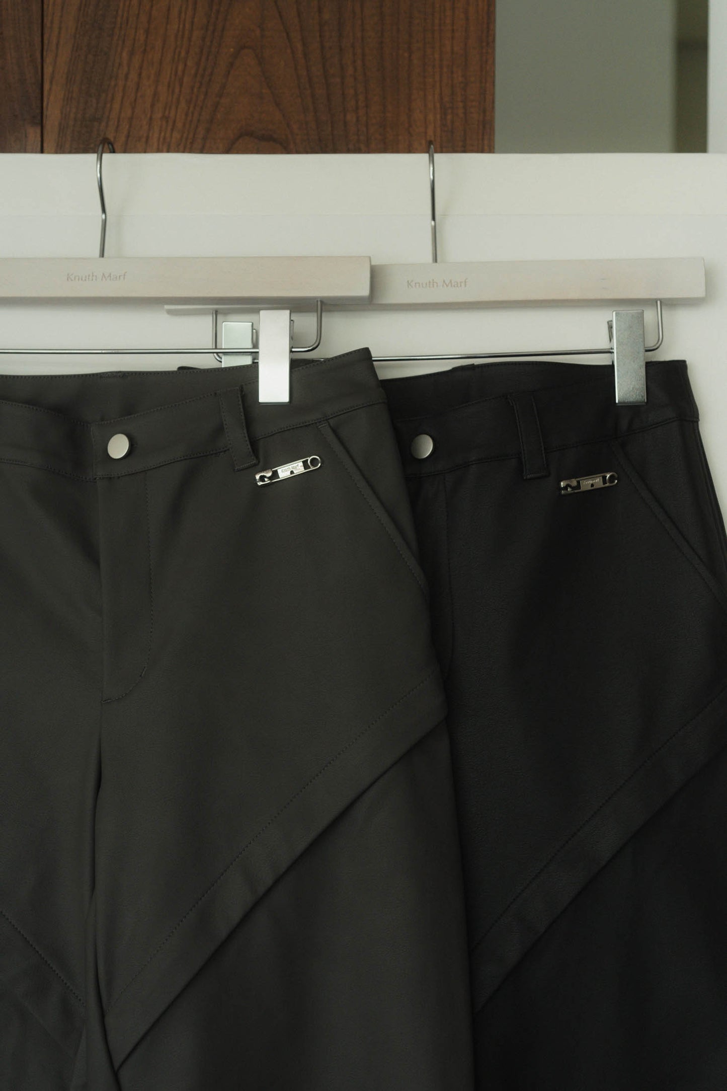 2way cut leather pants/2color