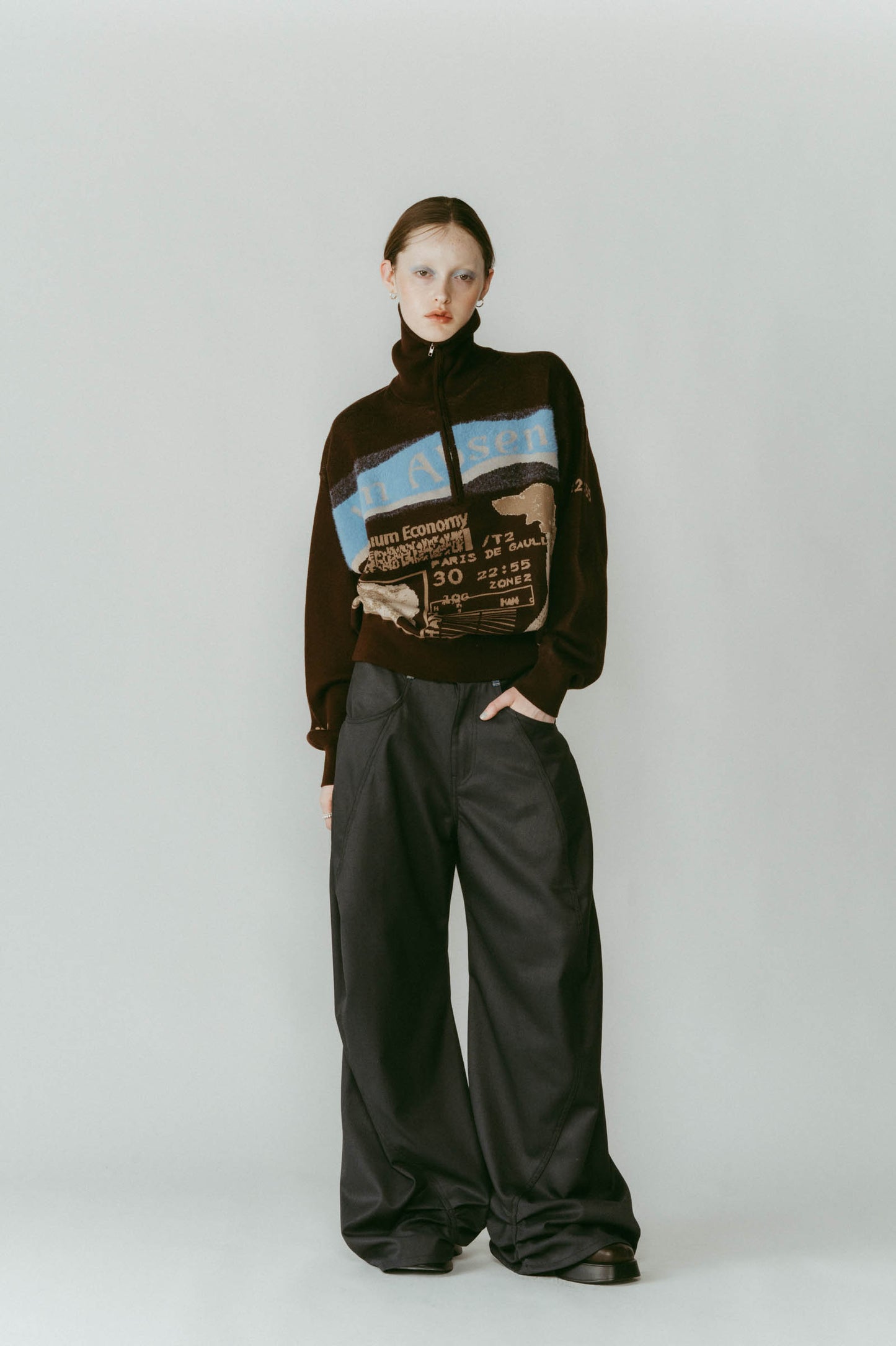 tuck design denim pants/gray