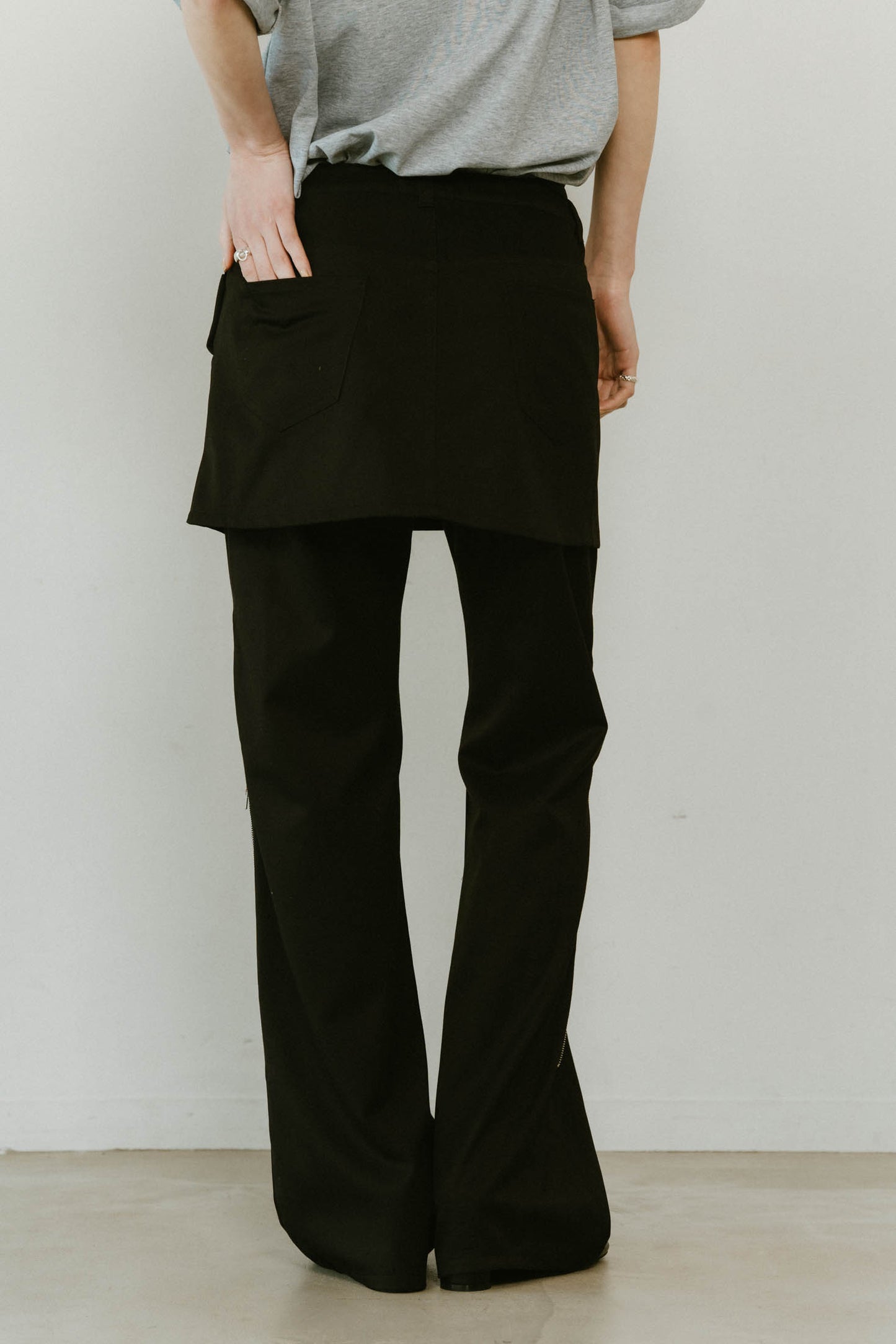 2piece zip flare pants/black