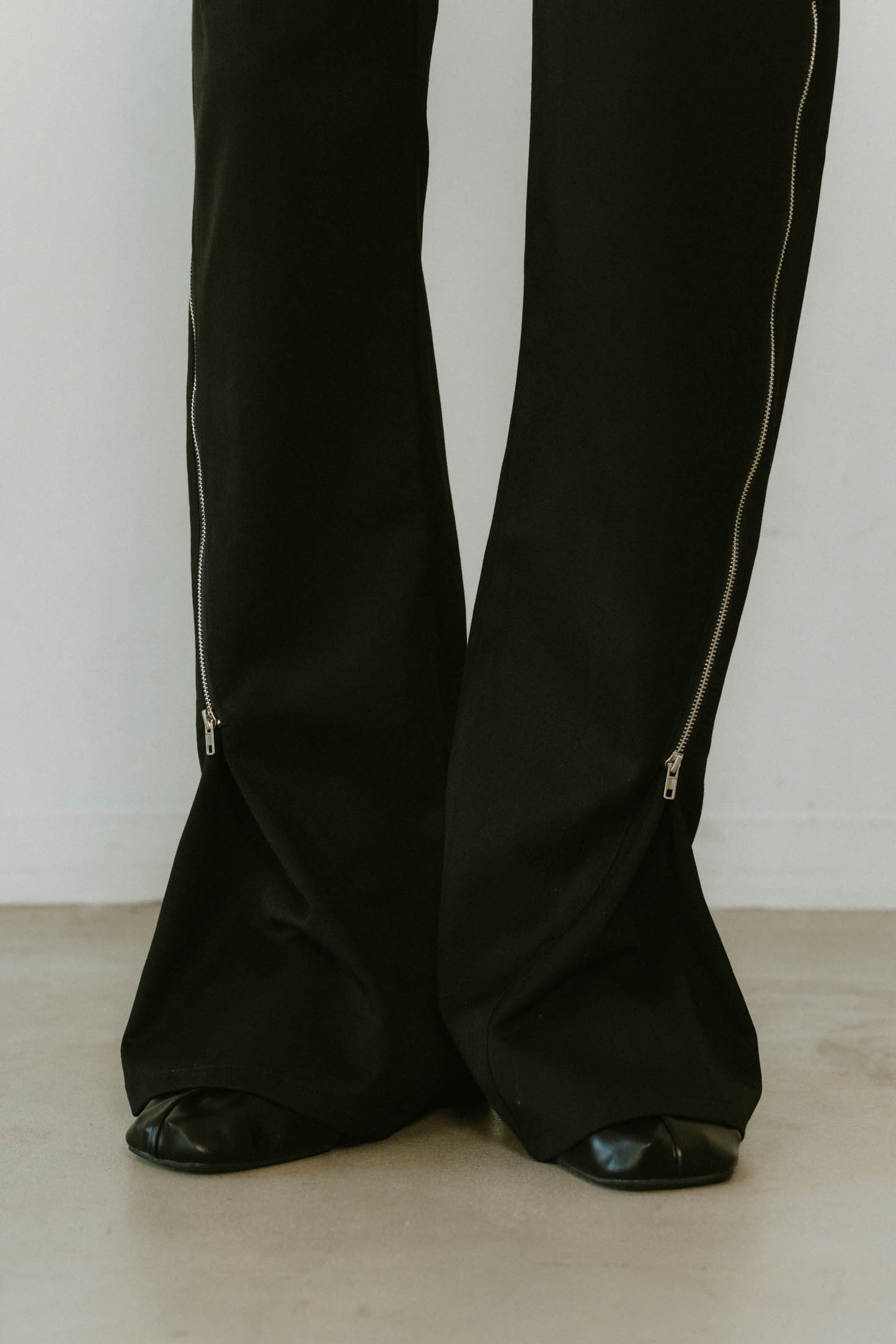 2piece zip flare pants/black