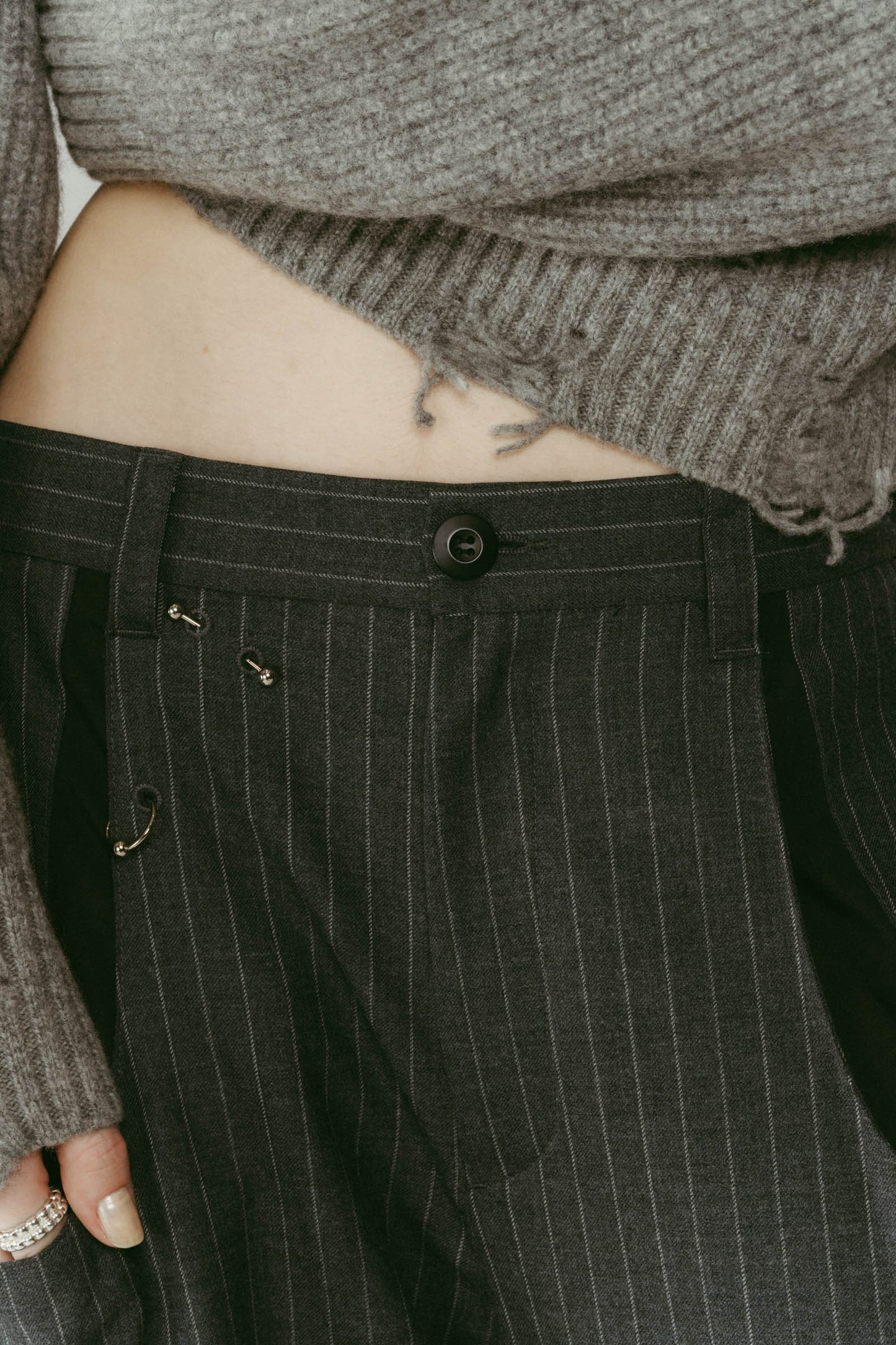pierced drape pants(unisex)/stripegray
