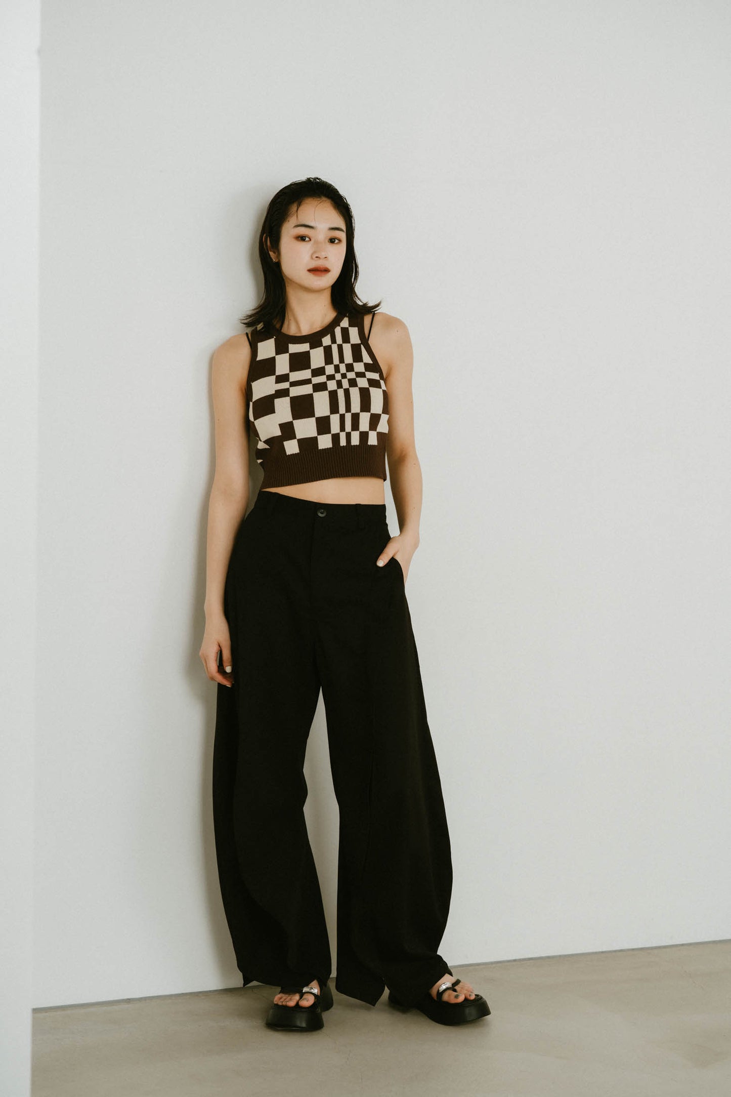 flag marble knit tank/3color