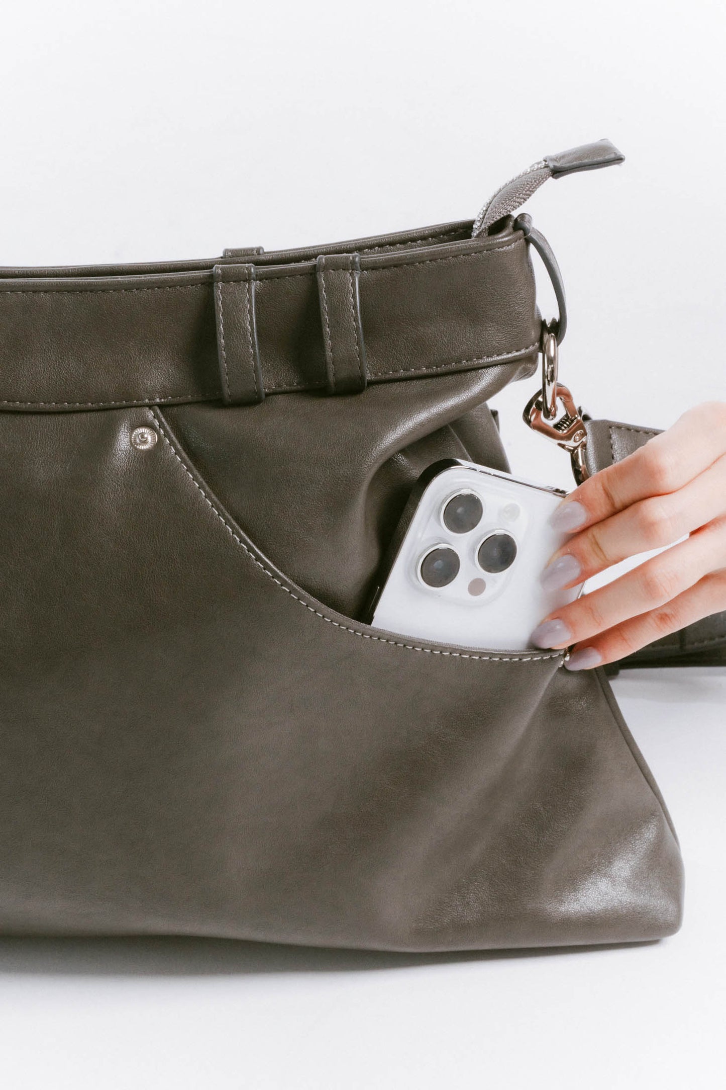 leather denim shoulder bag/2color