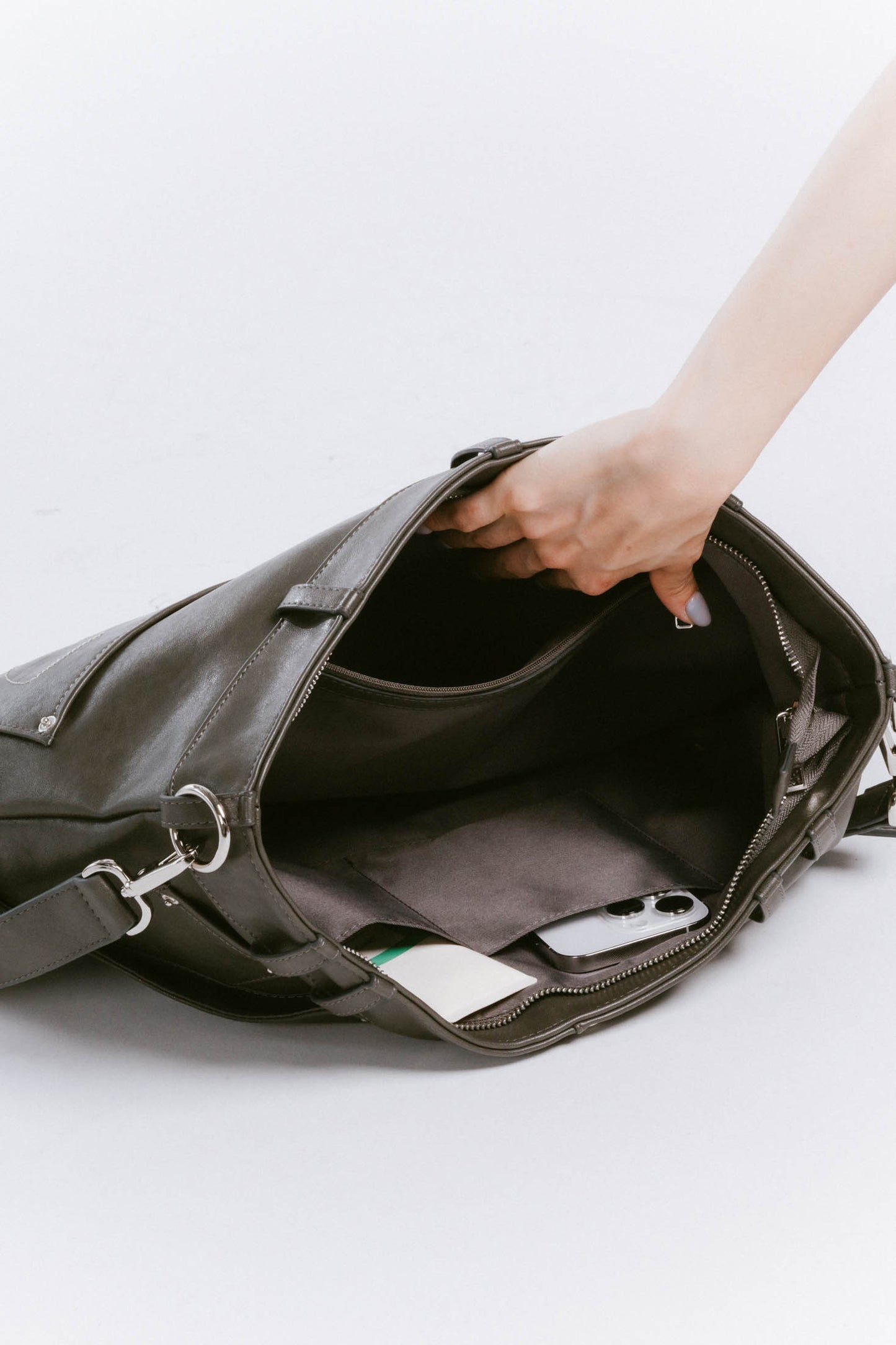 leather denim shoulder bag/2color