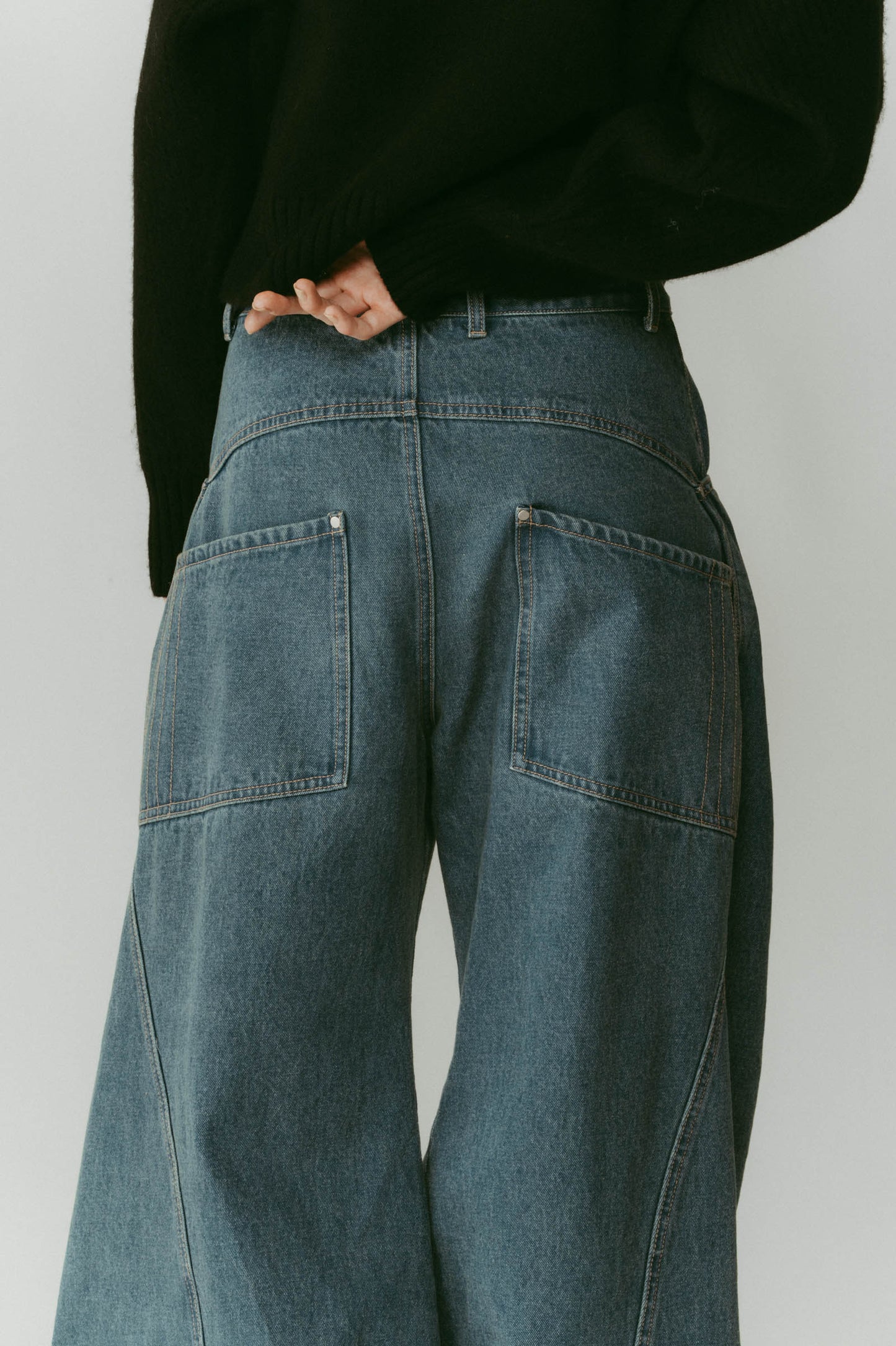 tuck design denim pants/denimblue