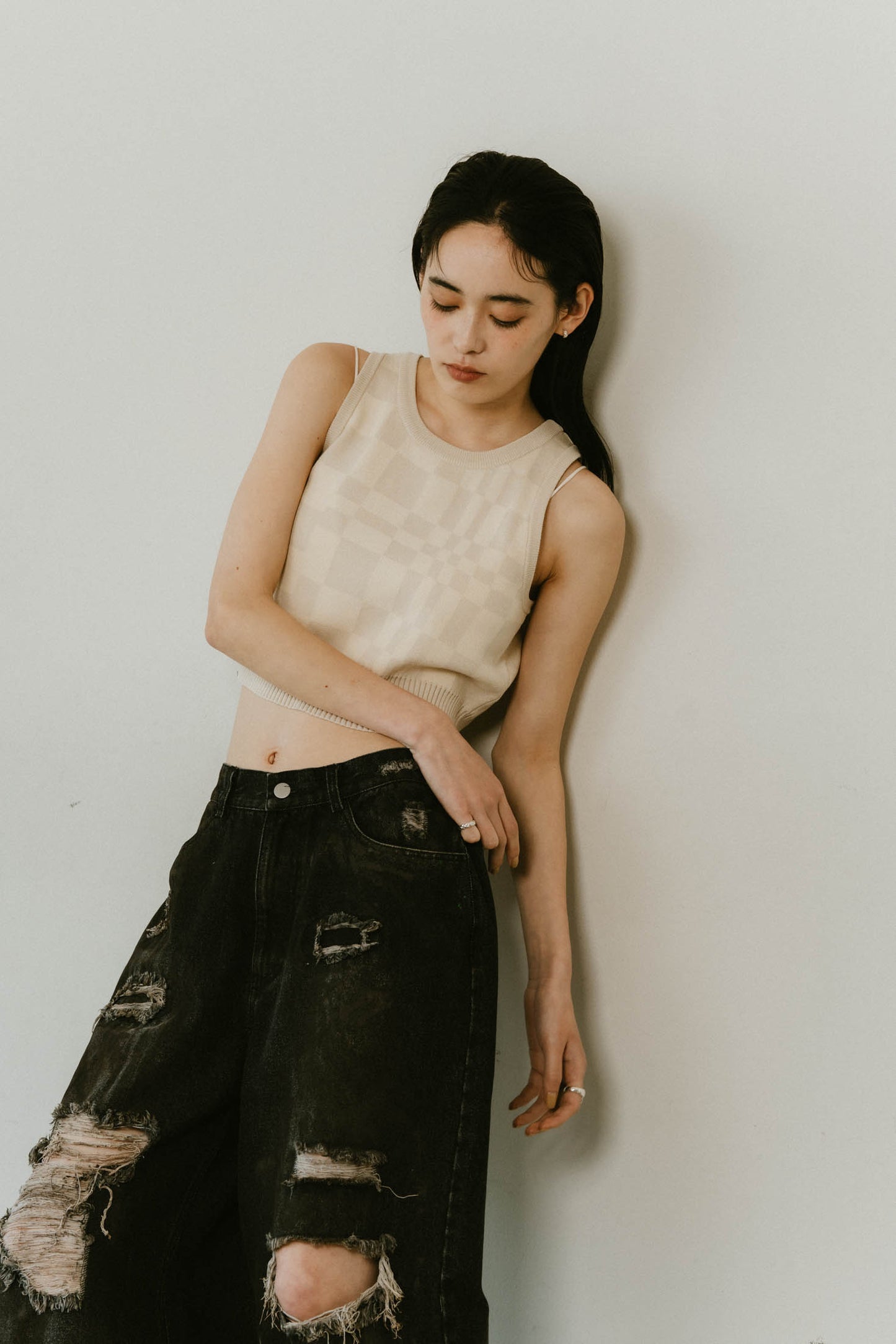 flag marble knit tank/3color