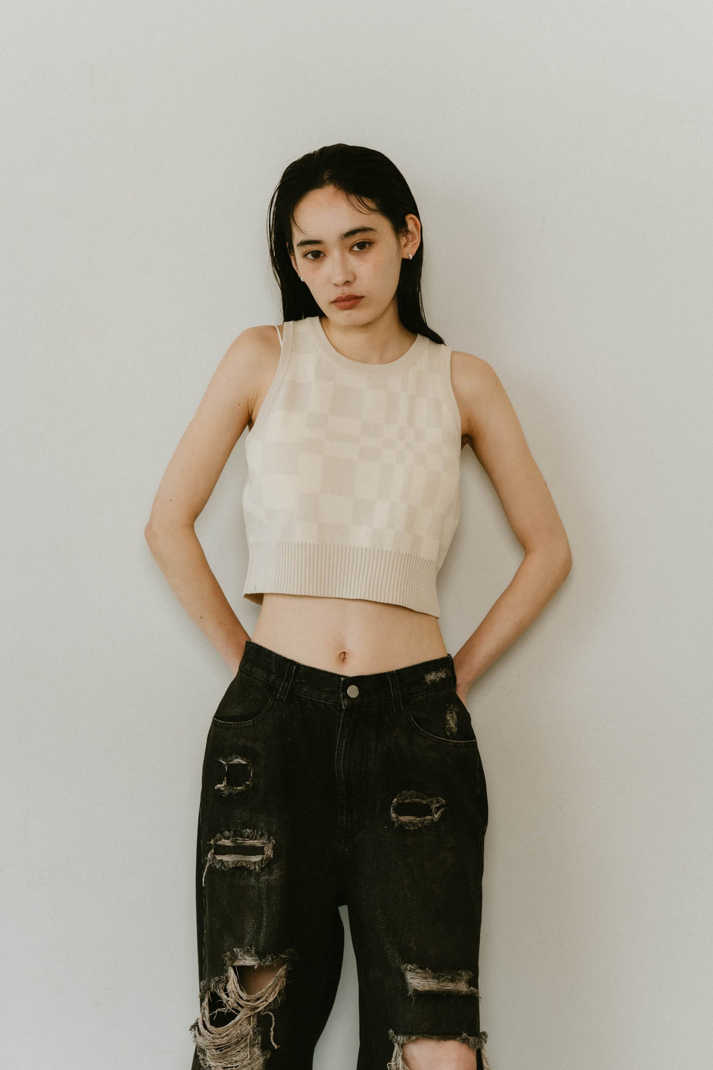 flag marble knit tank/3color