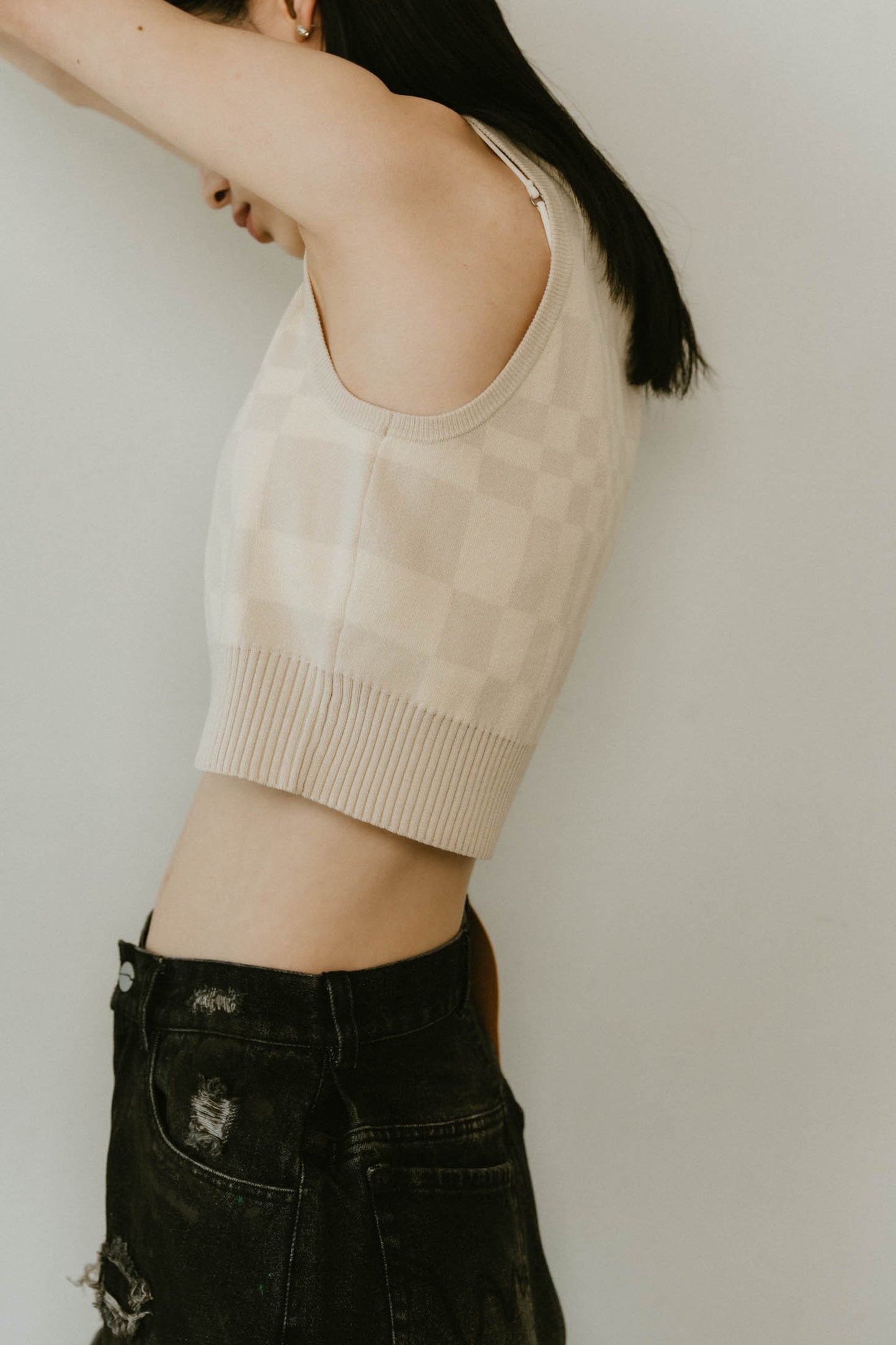 flag marble knit tank/3color