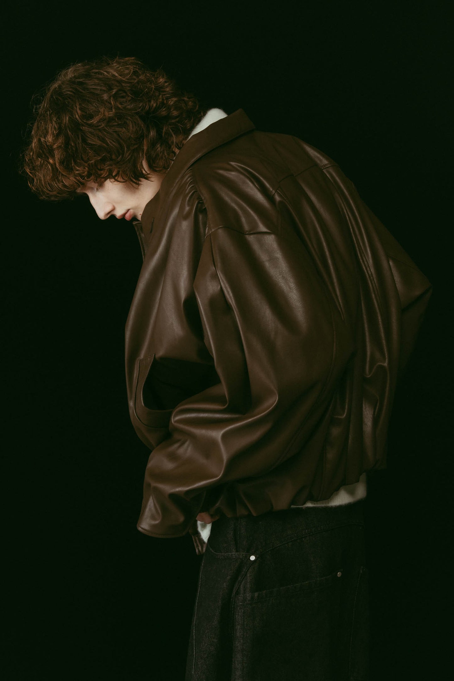 voluminous leather jacket(unisex)/brown