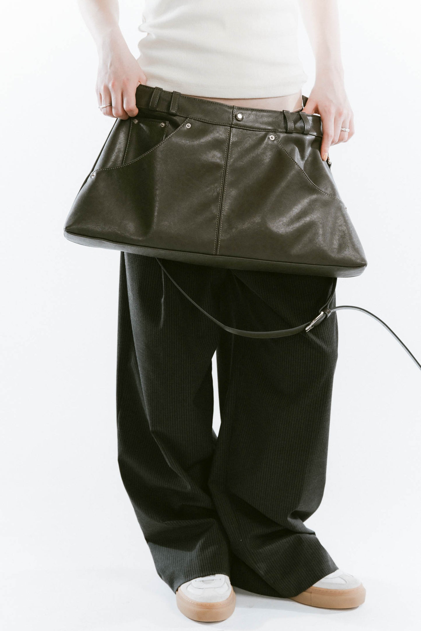 leather denim shoulder bag/2color