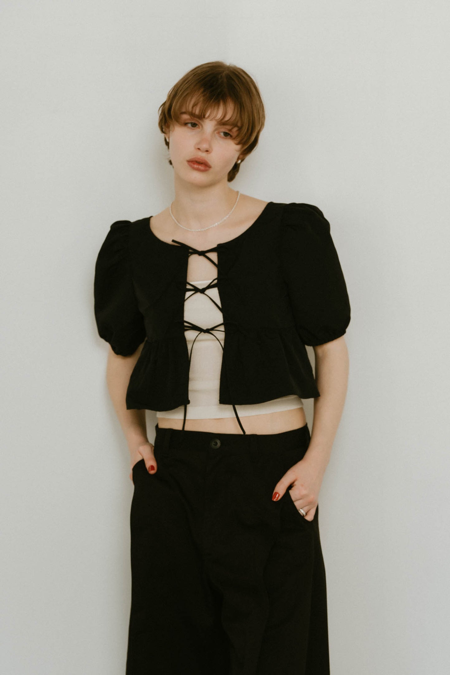 2way puff sleeve logo blouse/3color
