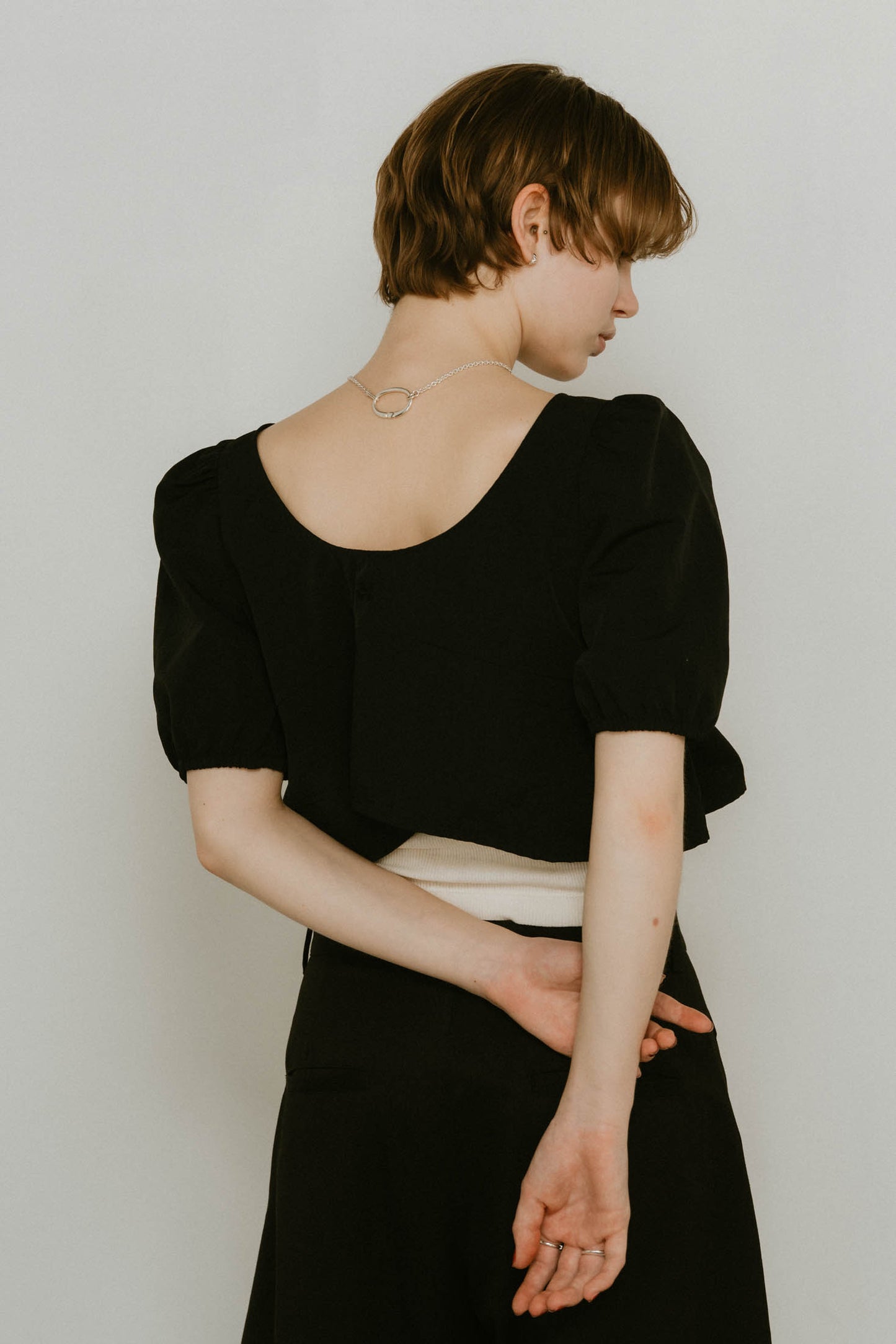 2way puff sleeve logo blouse/3color