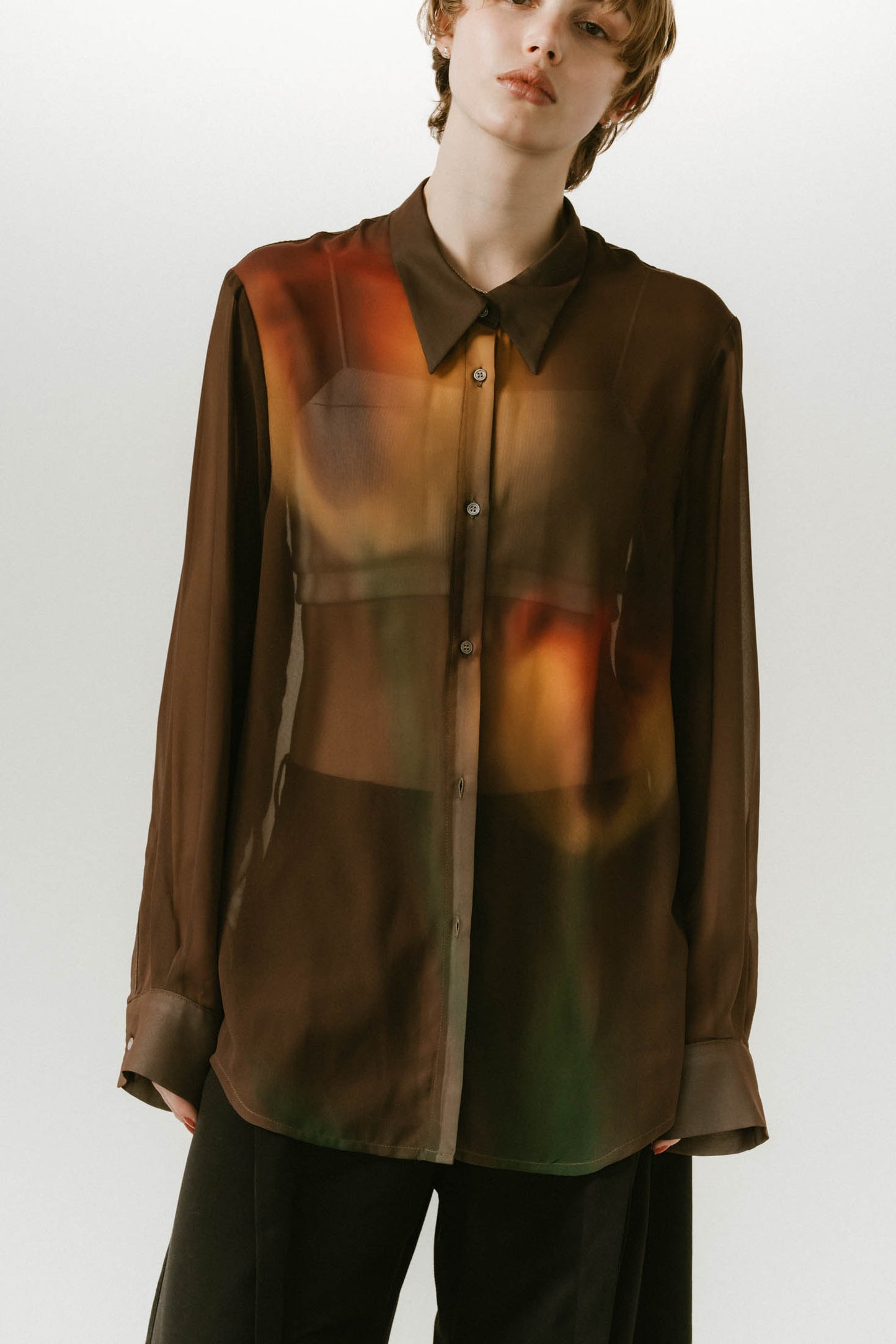 flower print sheer shirt(unisex)/brown