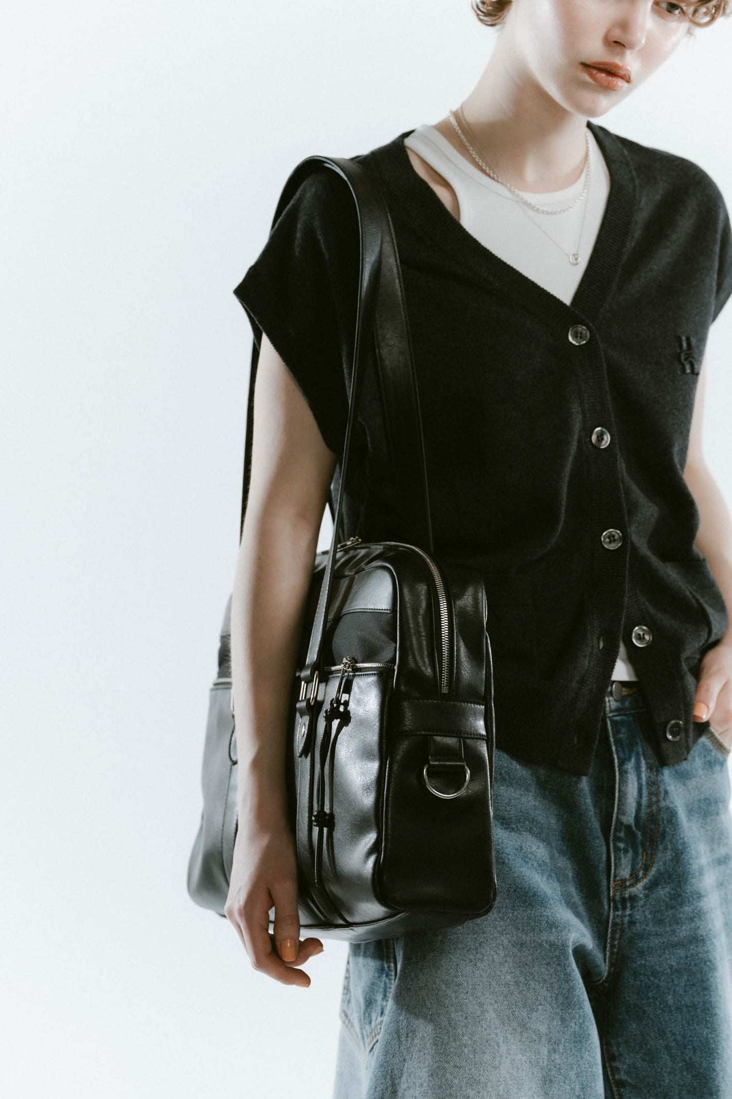 school style leather bag/2color