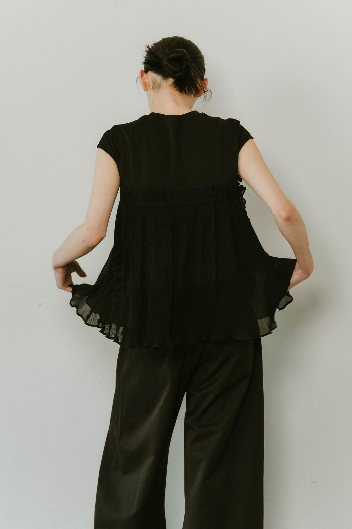 heart motif tulle tops/2color