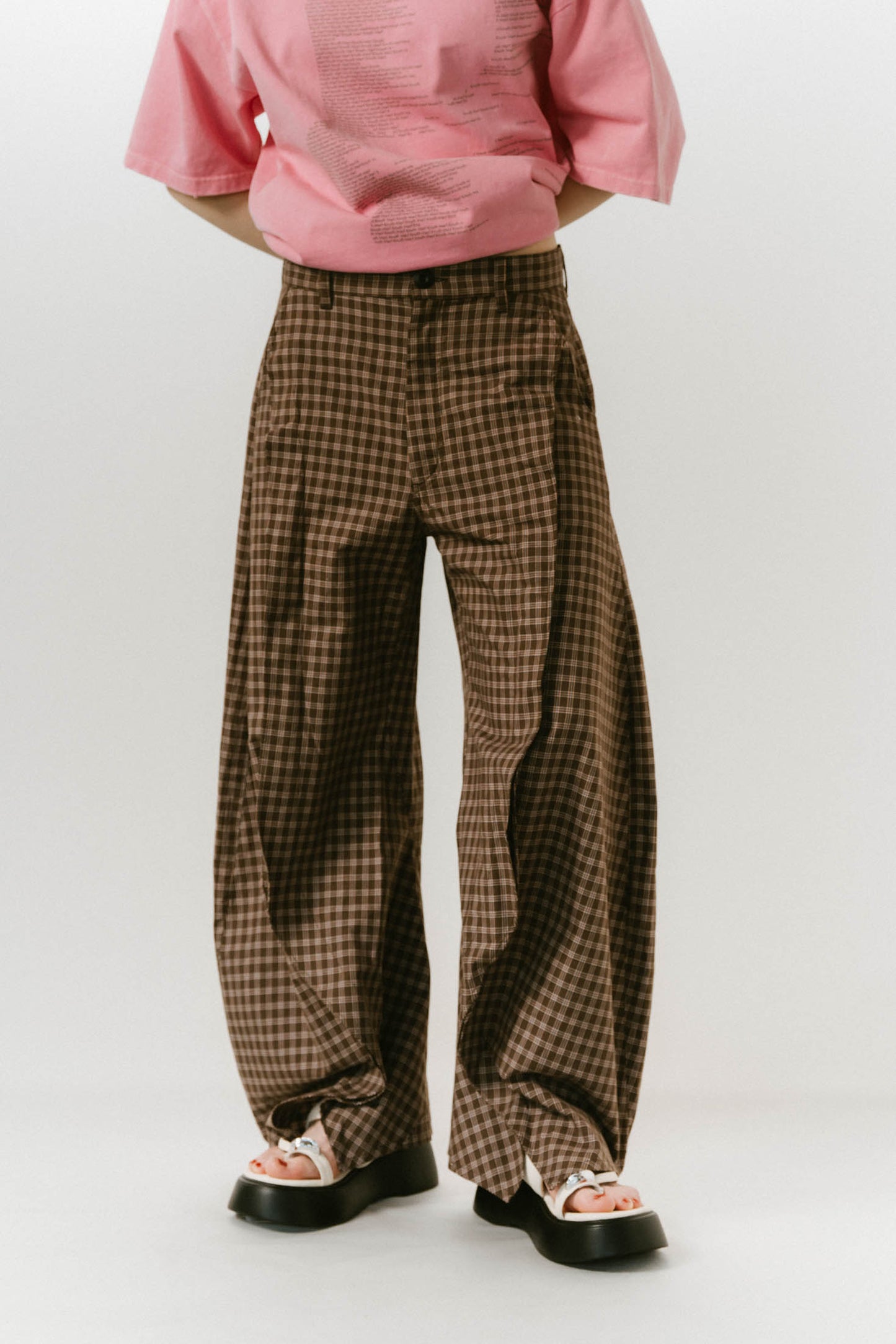 slit deformed pants(unisex)/checkbrown