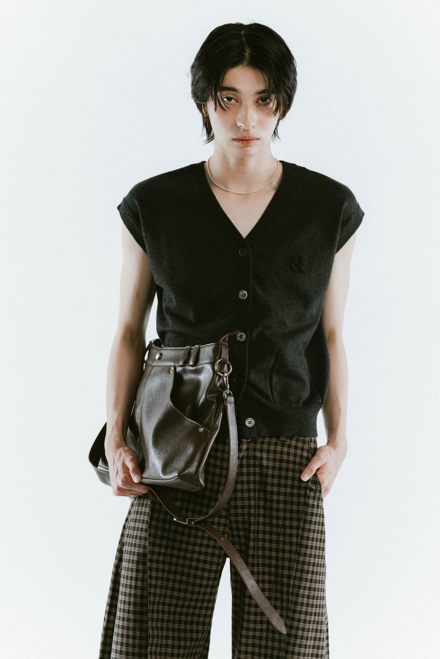 leather denim shoulder bag/2color