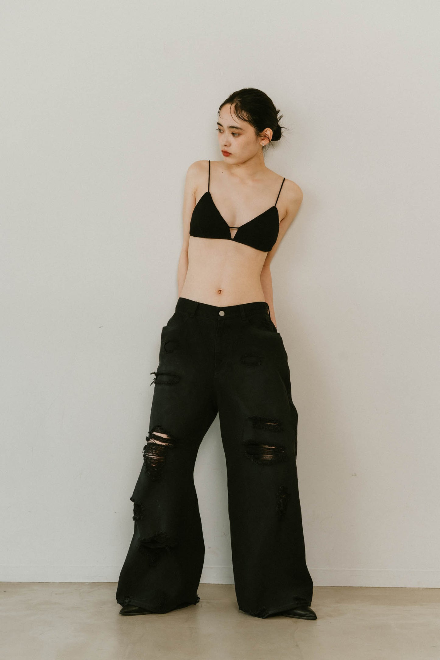 damage denim pants(unisex)/blackblack