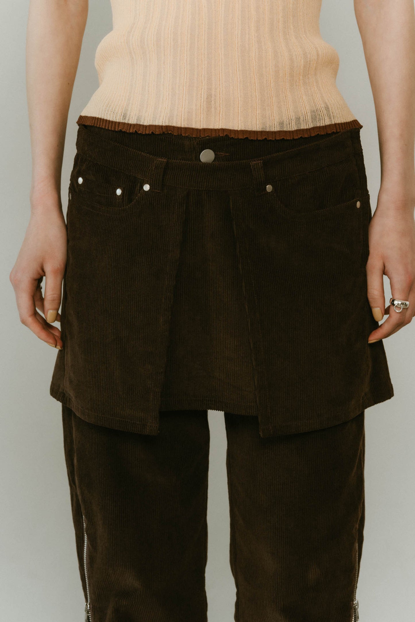 2piece zip flare pants/brown