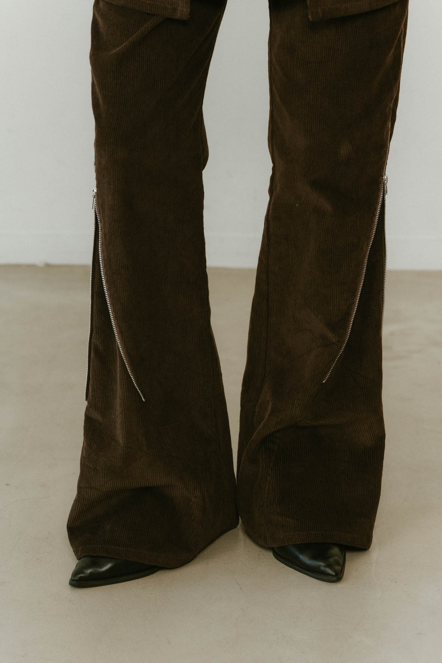2piece zip flare pants/brown