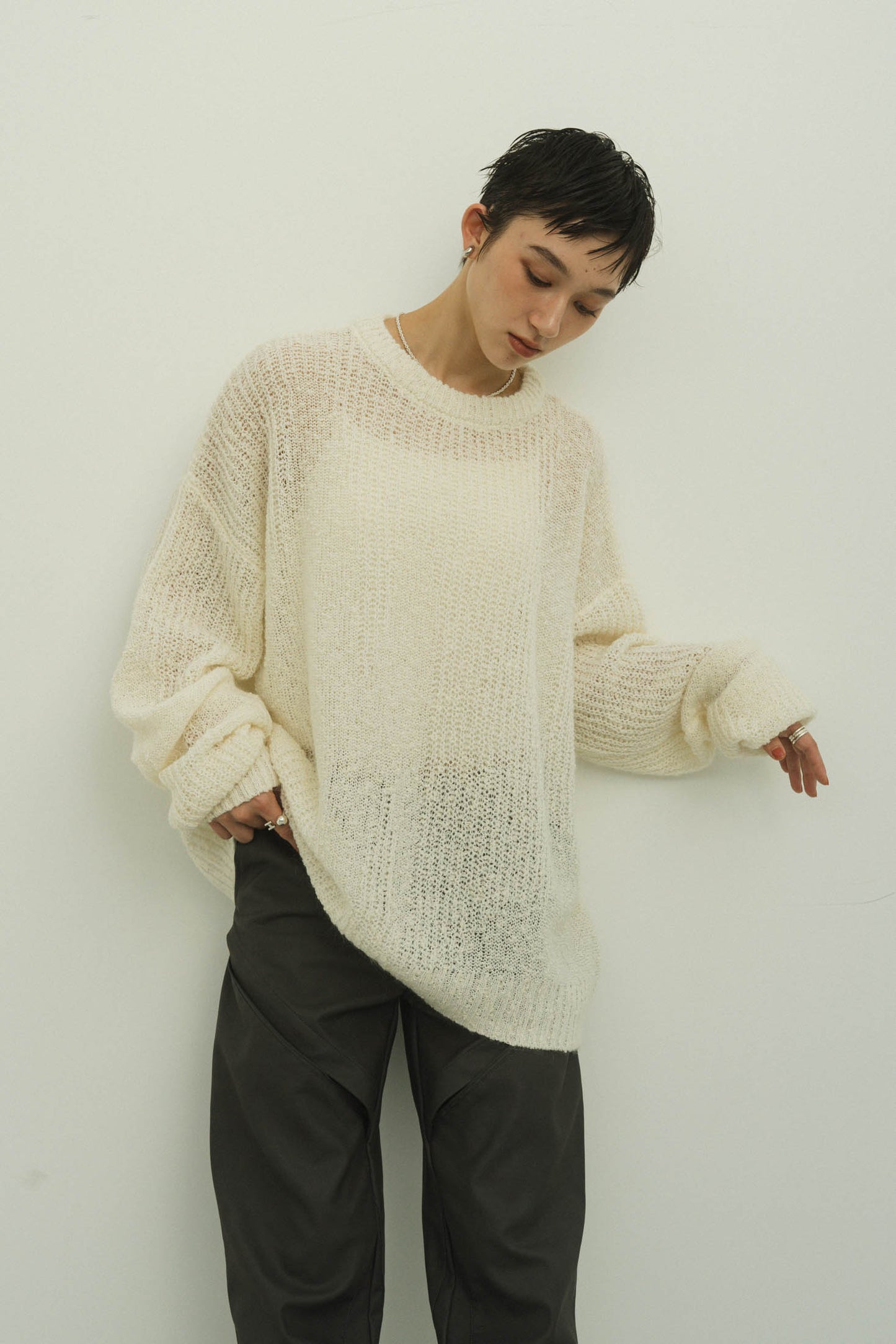 jaguard sheer knit(unisex)/white