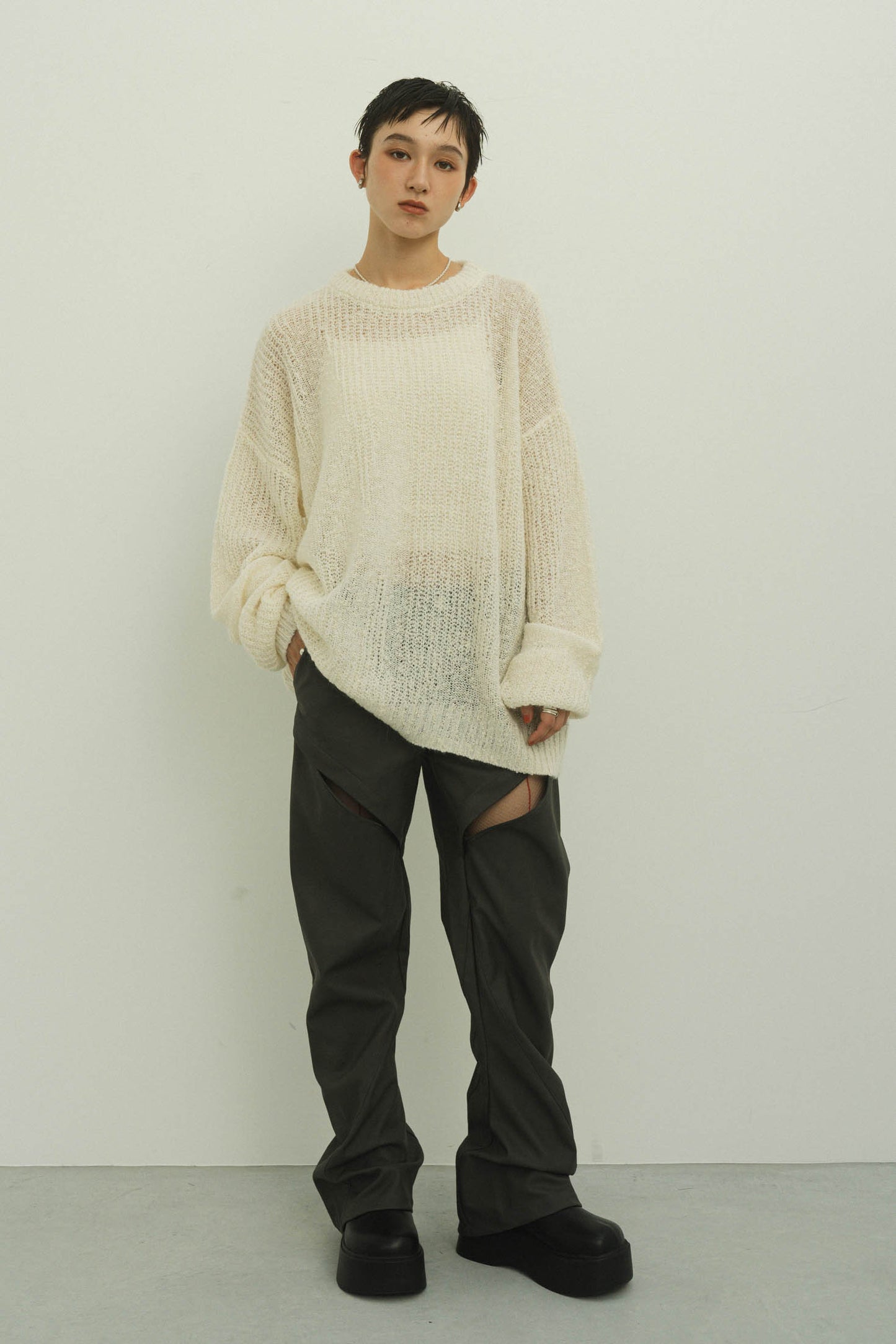 jaguard sheer knit(unisex)/white