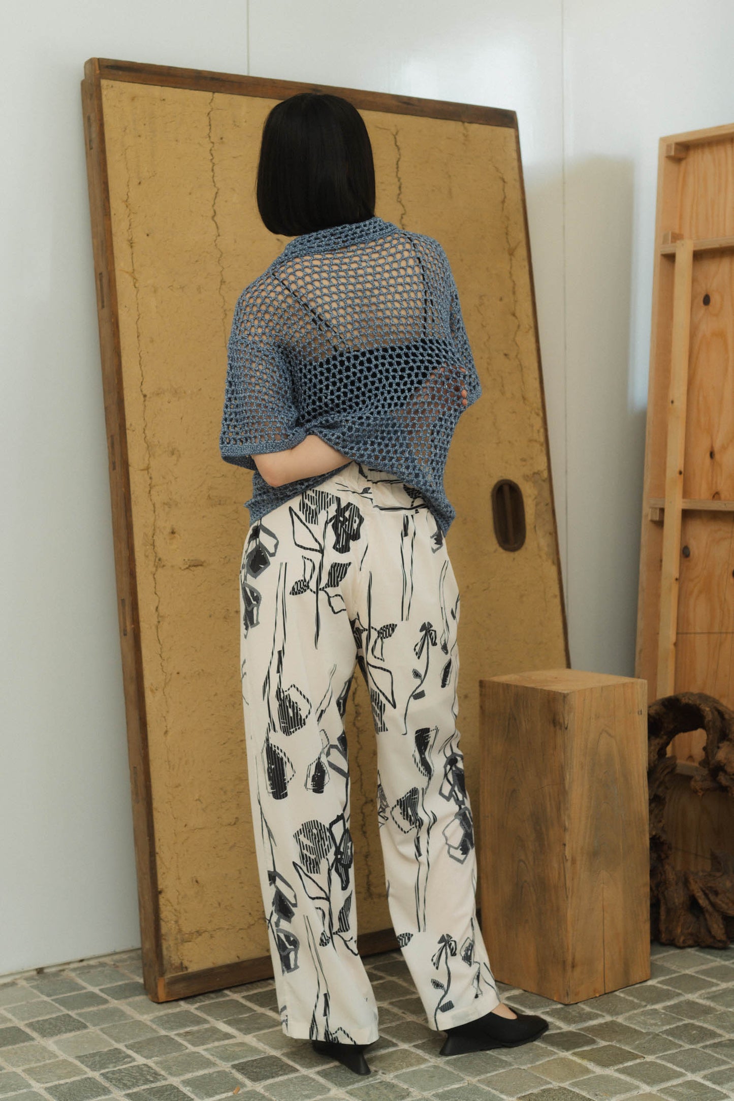 stripe flower pants(unisex)/2color