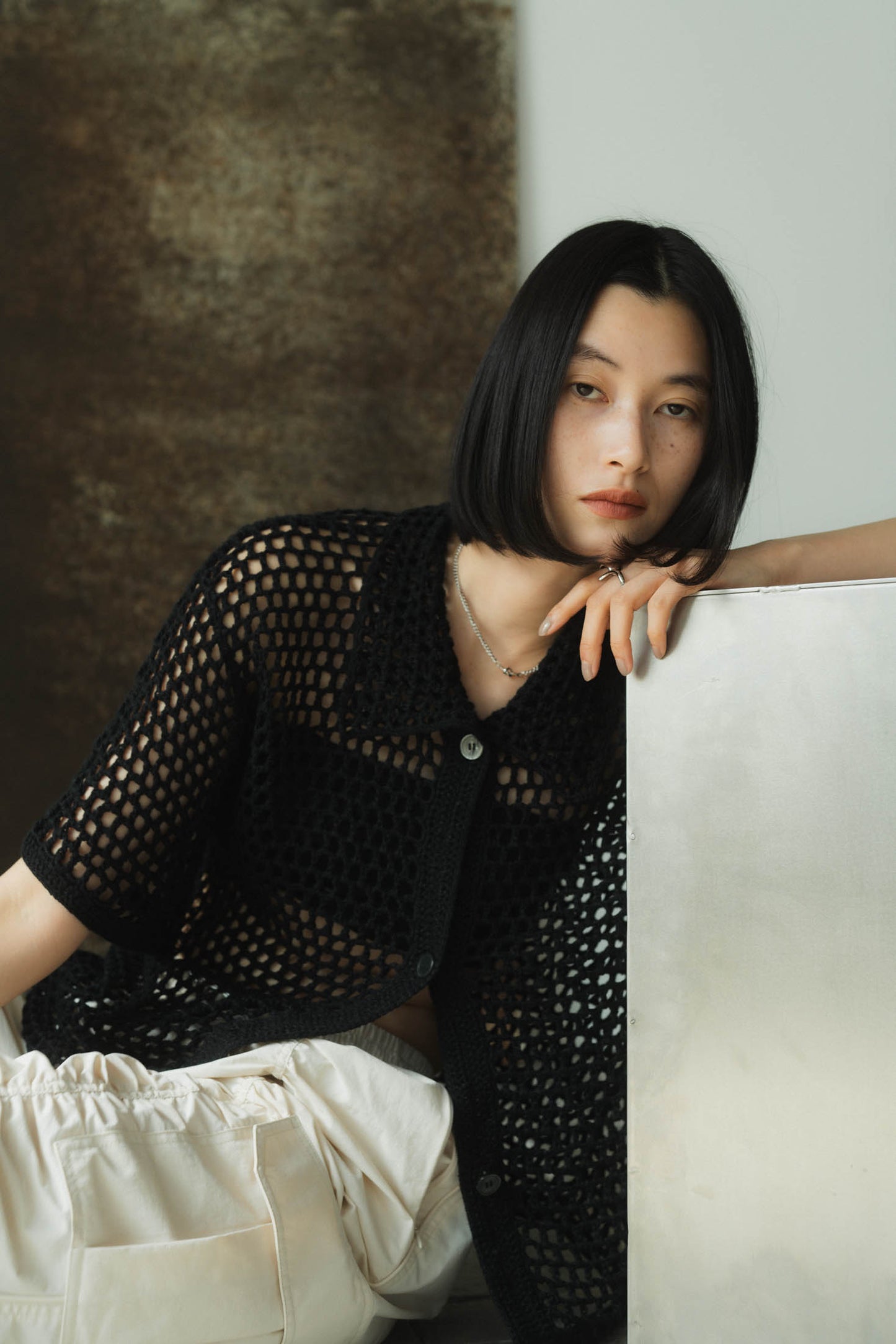 crochet knit shirt/2color
