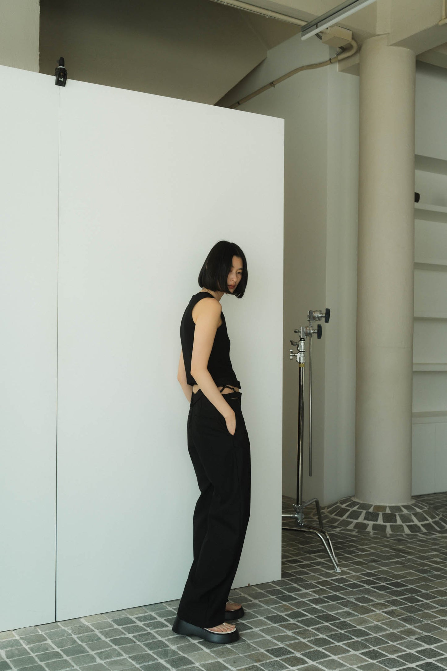 half zip knit tank tops/2color