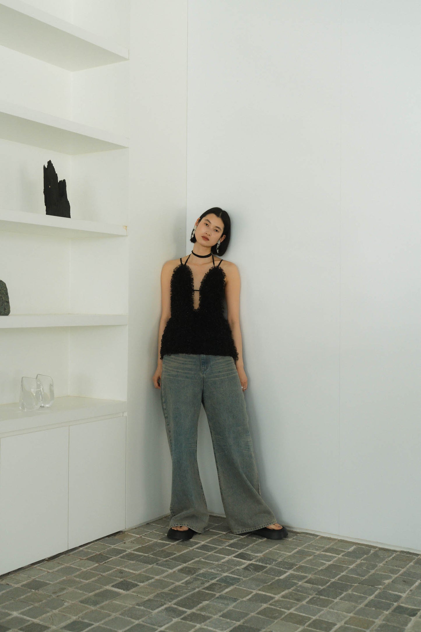 U neck tulle bustier/2color