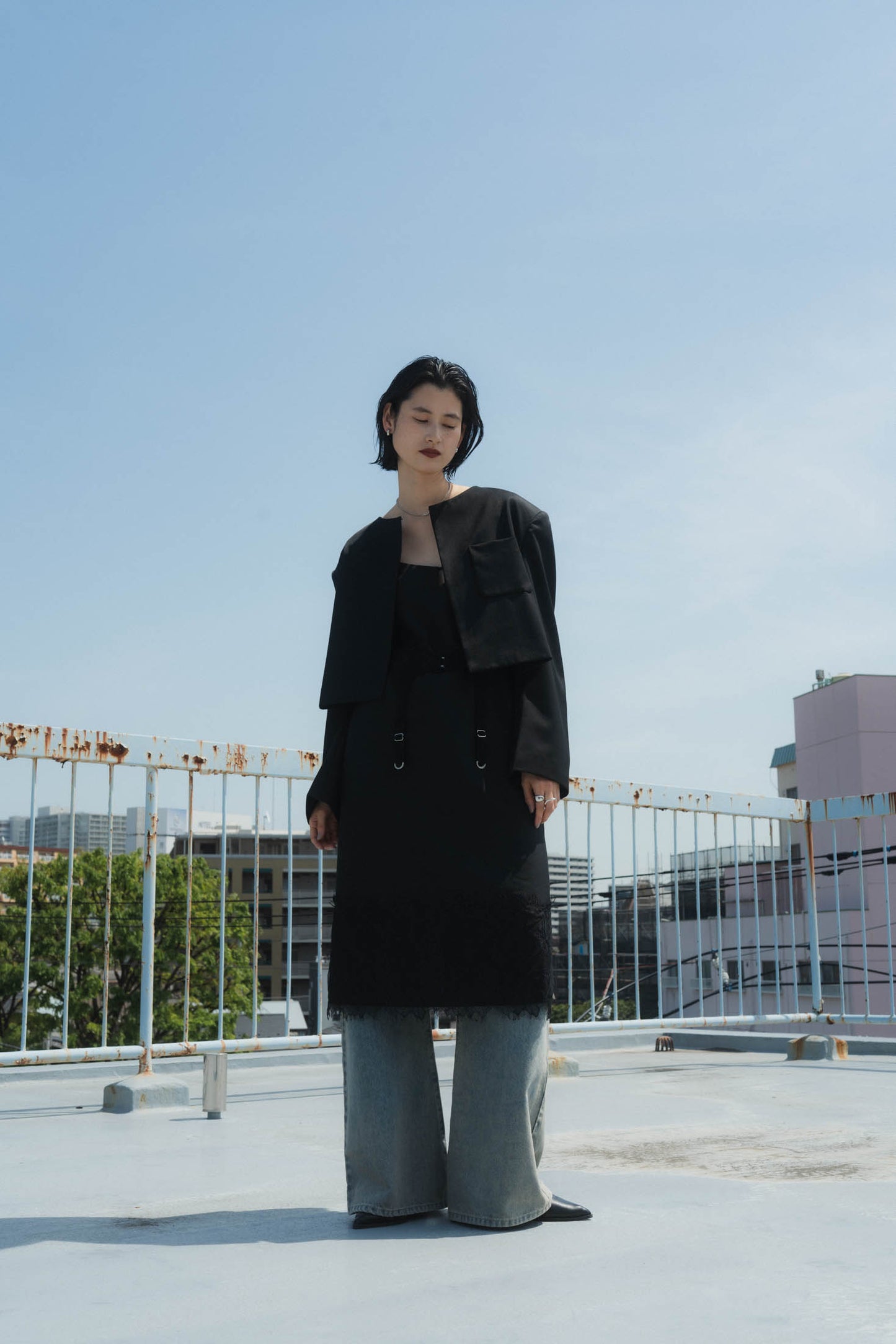 collarless jacket/black
