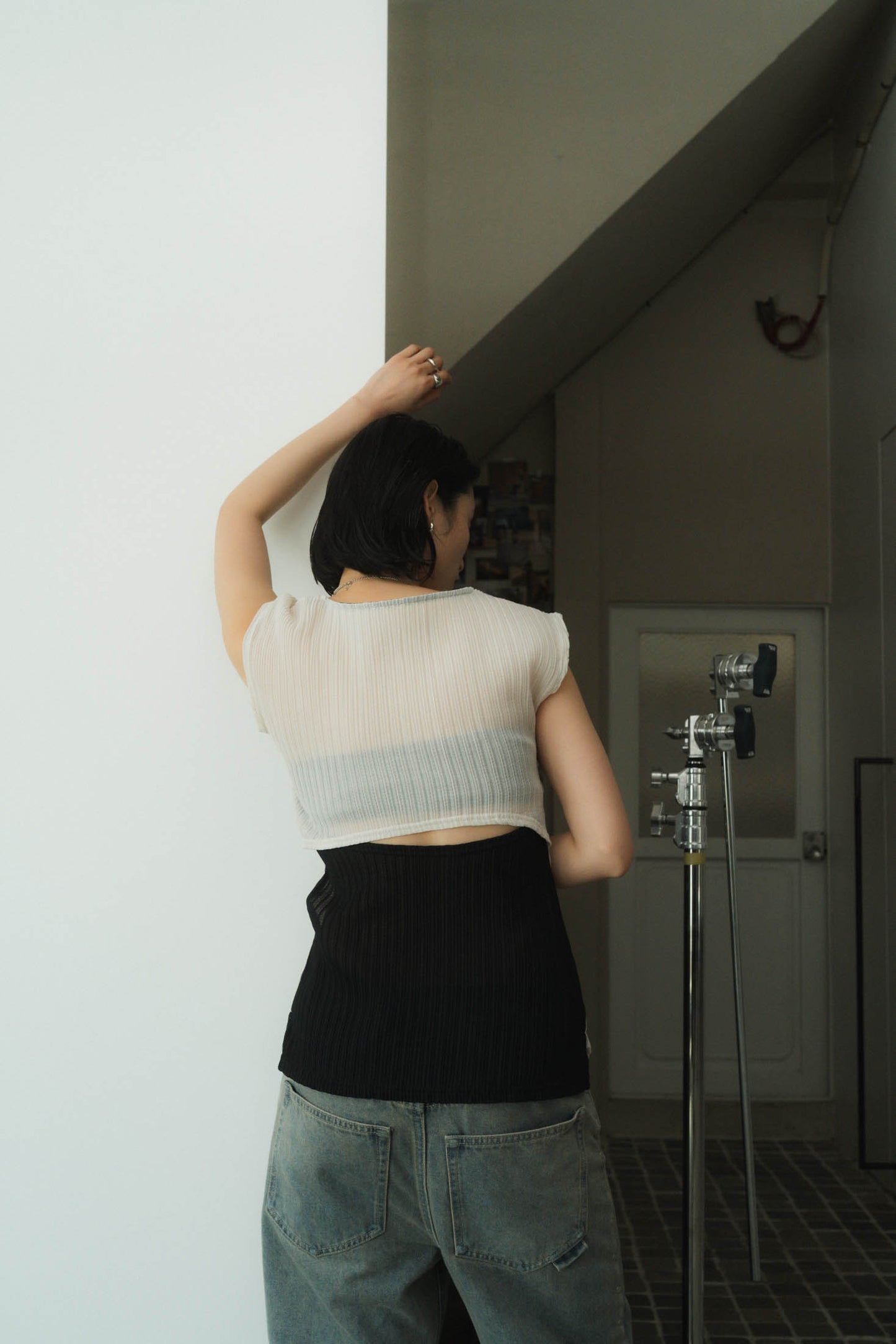 french sleeve ribbed tops/2color