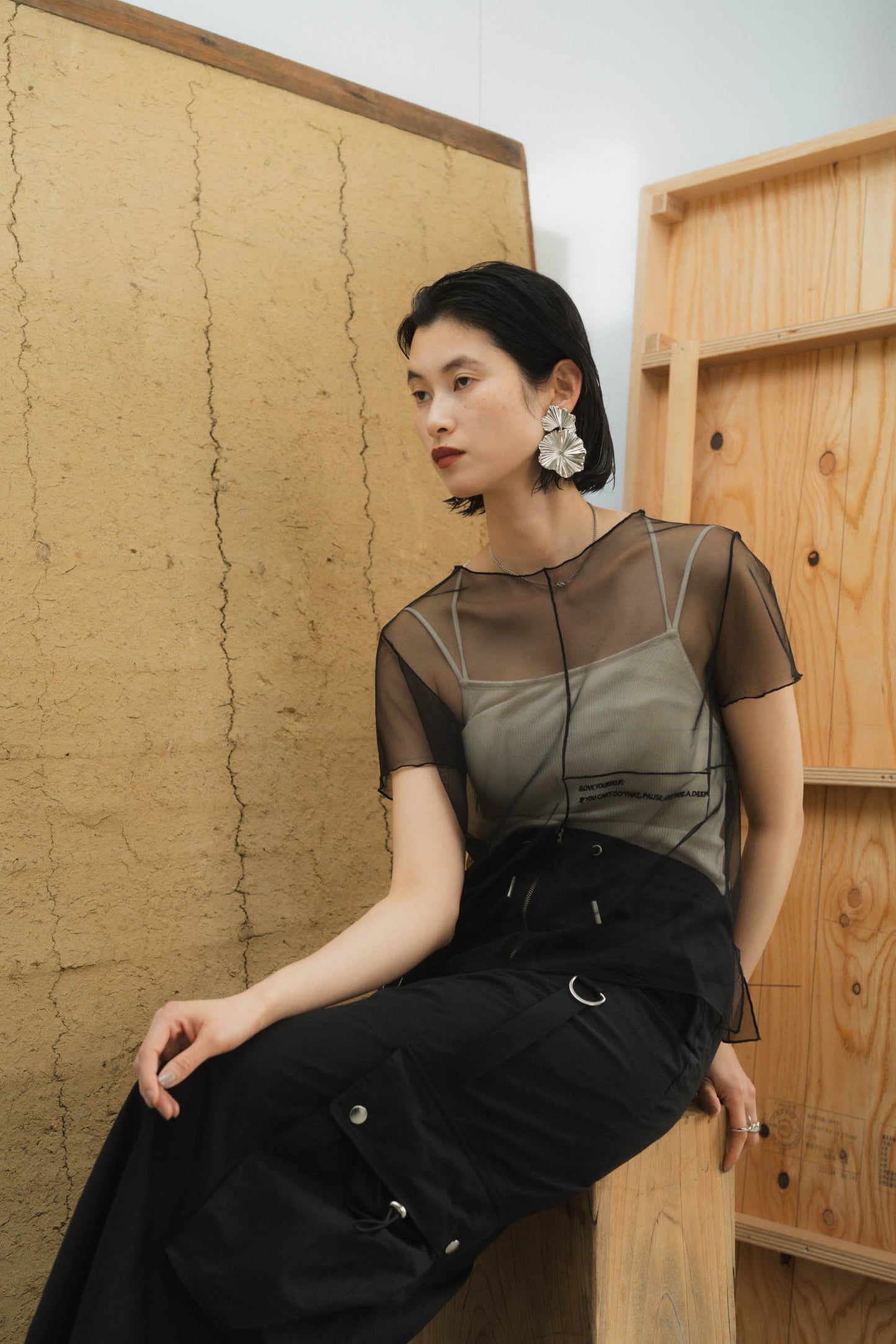 embroidery sheer T/4color