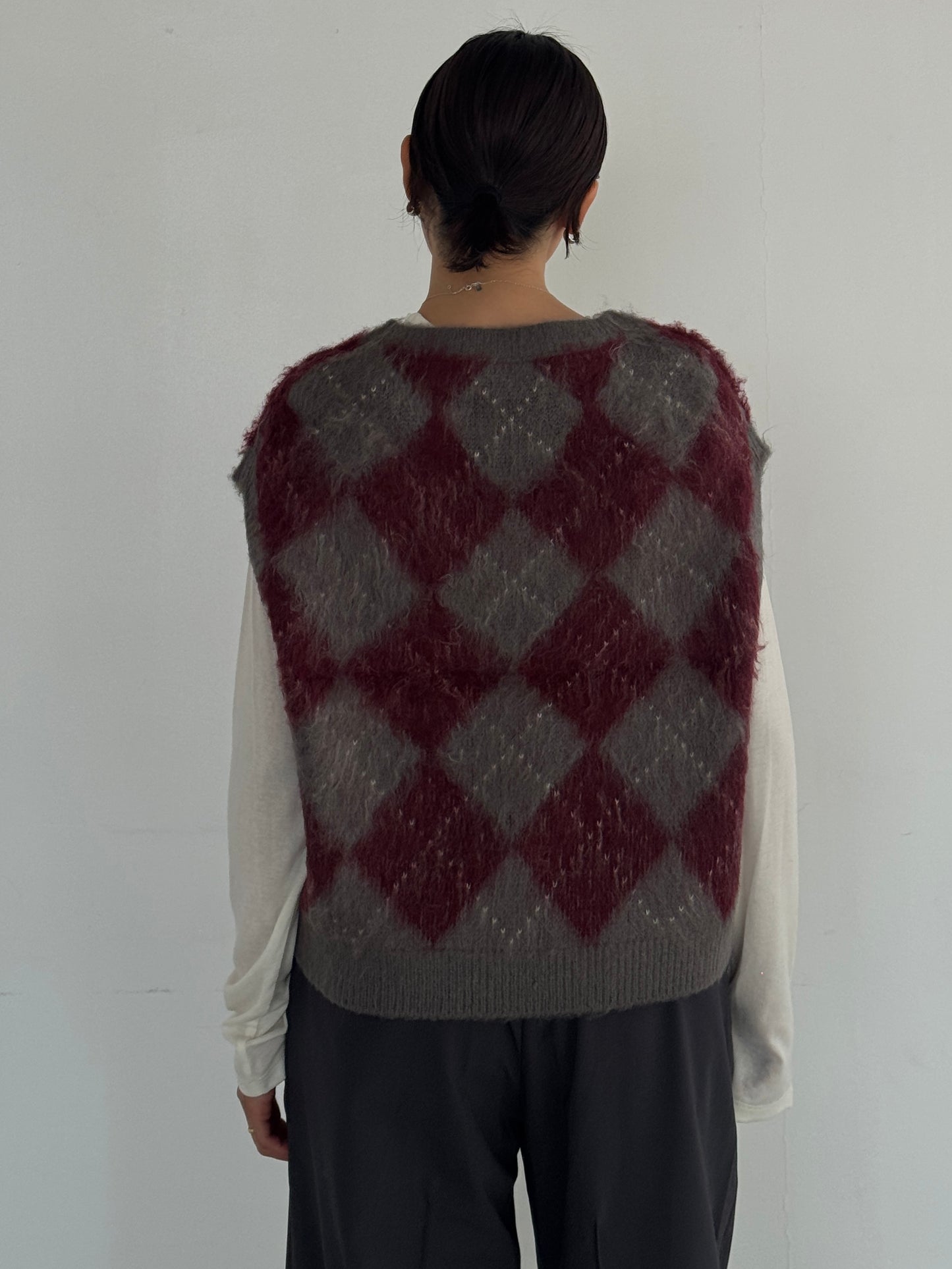 (仮商品名)アーガイルニットベスト/red