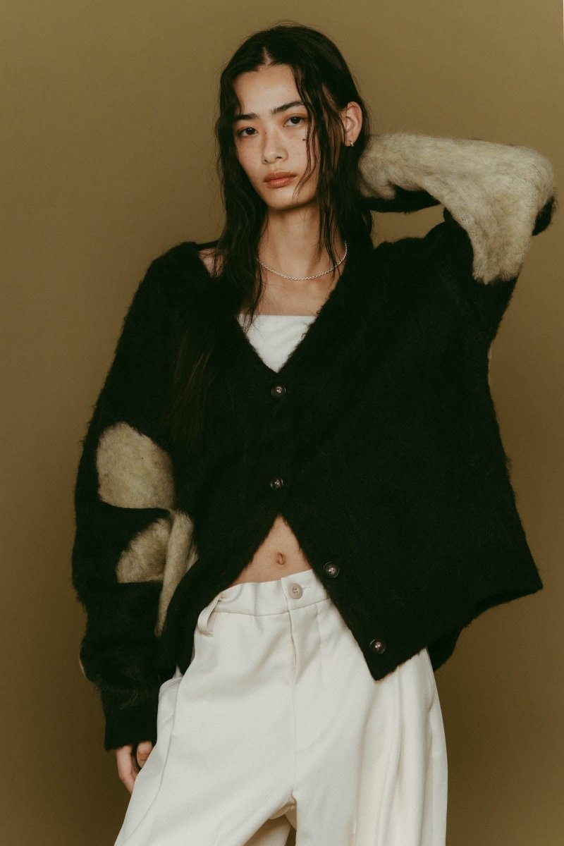 accent mohair cardigan(unisex)/black - KNUTH MARF