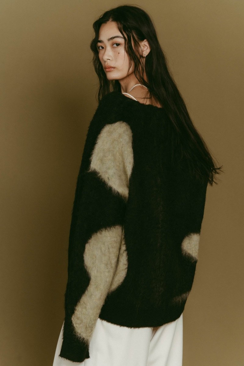 accent mohair cardigan(unisex)/black - KNUTH MARF