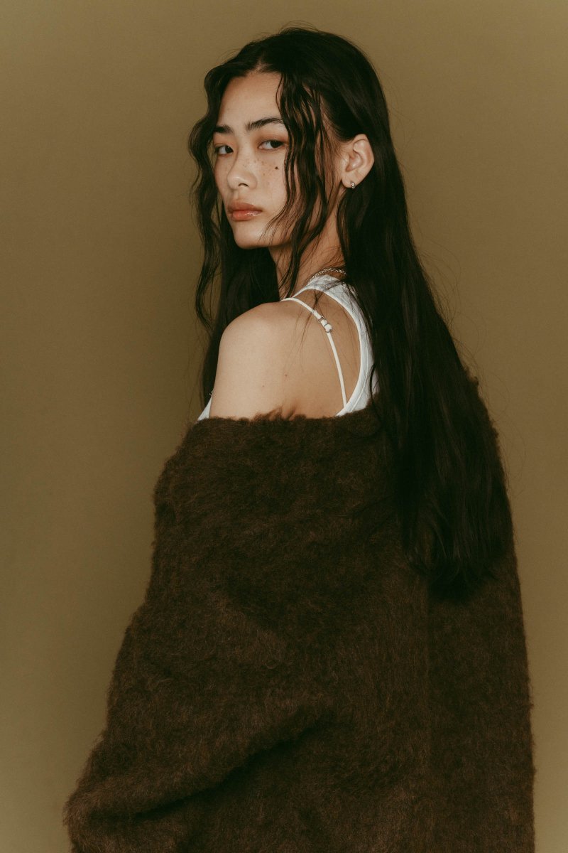 accent mohair cardigan(unisex)/brown - KNUTH MARF