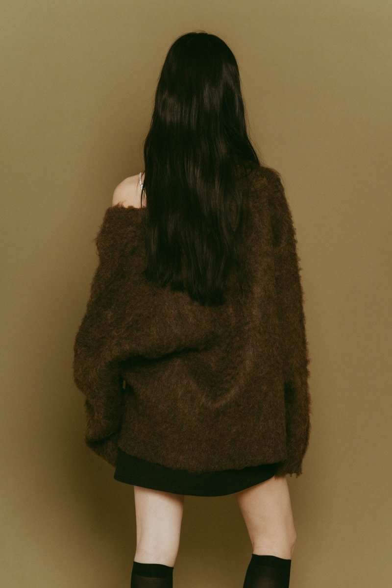 accent mohair cardigan(unisex)/brown - KNUTH MARF
