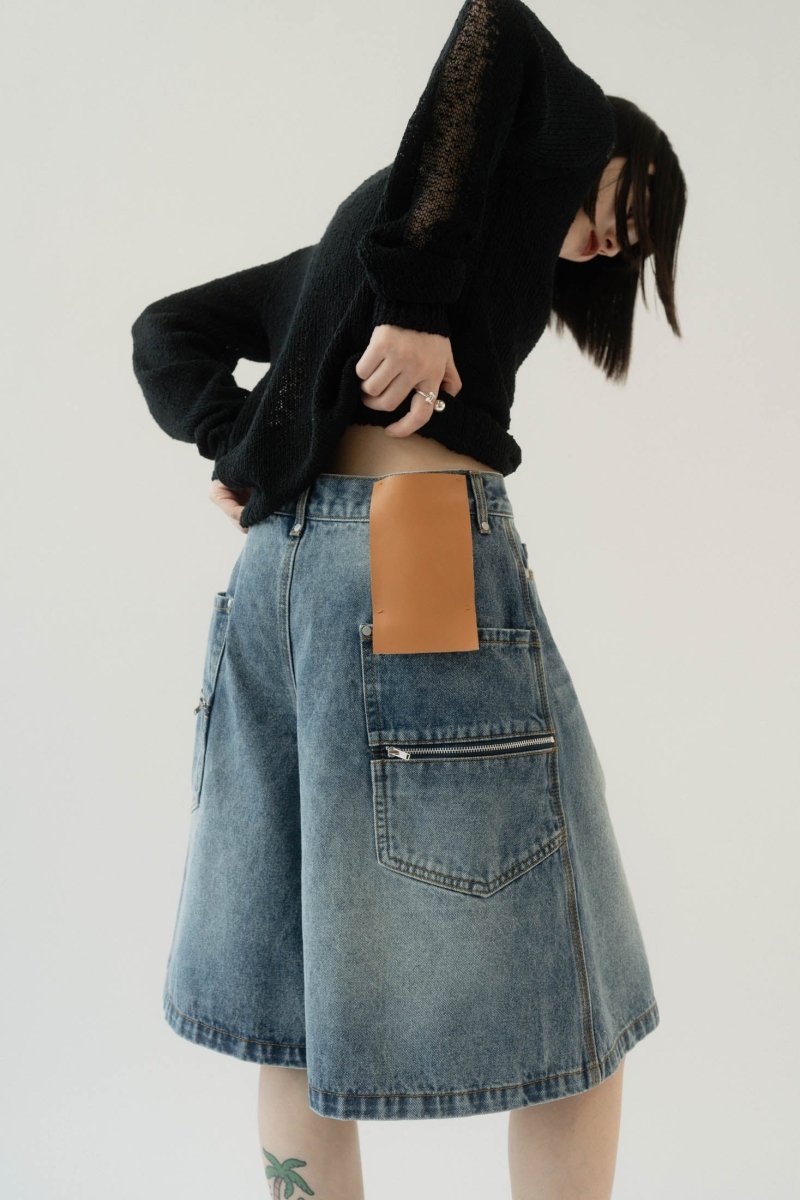back label denim half pants/2color - KNUTH MARF