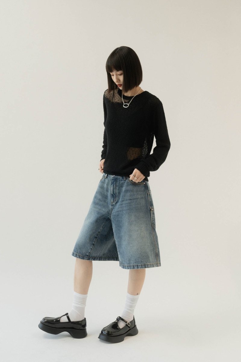 back label denim half pants/2color - KNUTH MARF