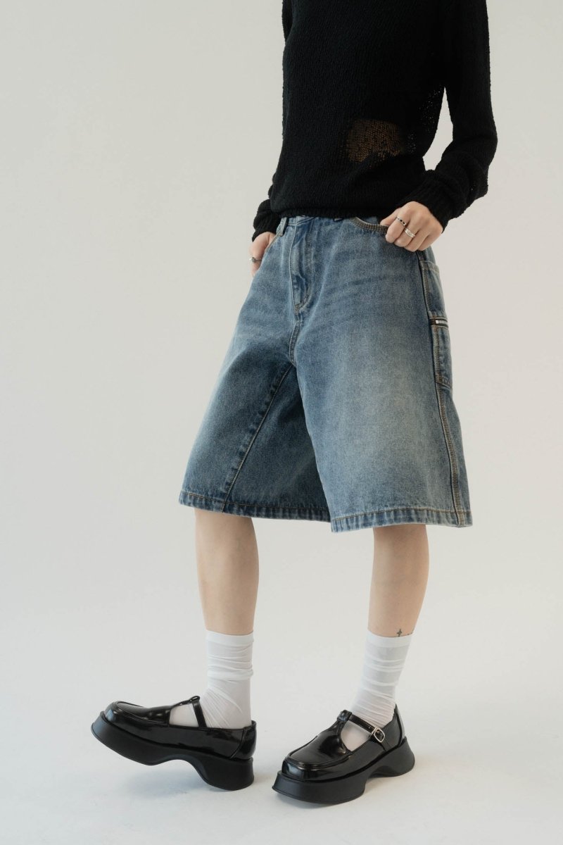 back label denim half pants/2color - KNUTH MARF