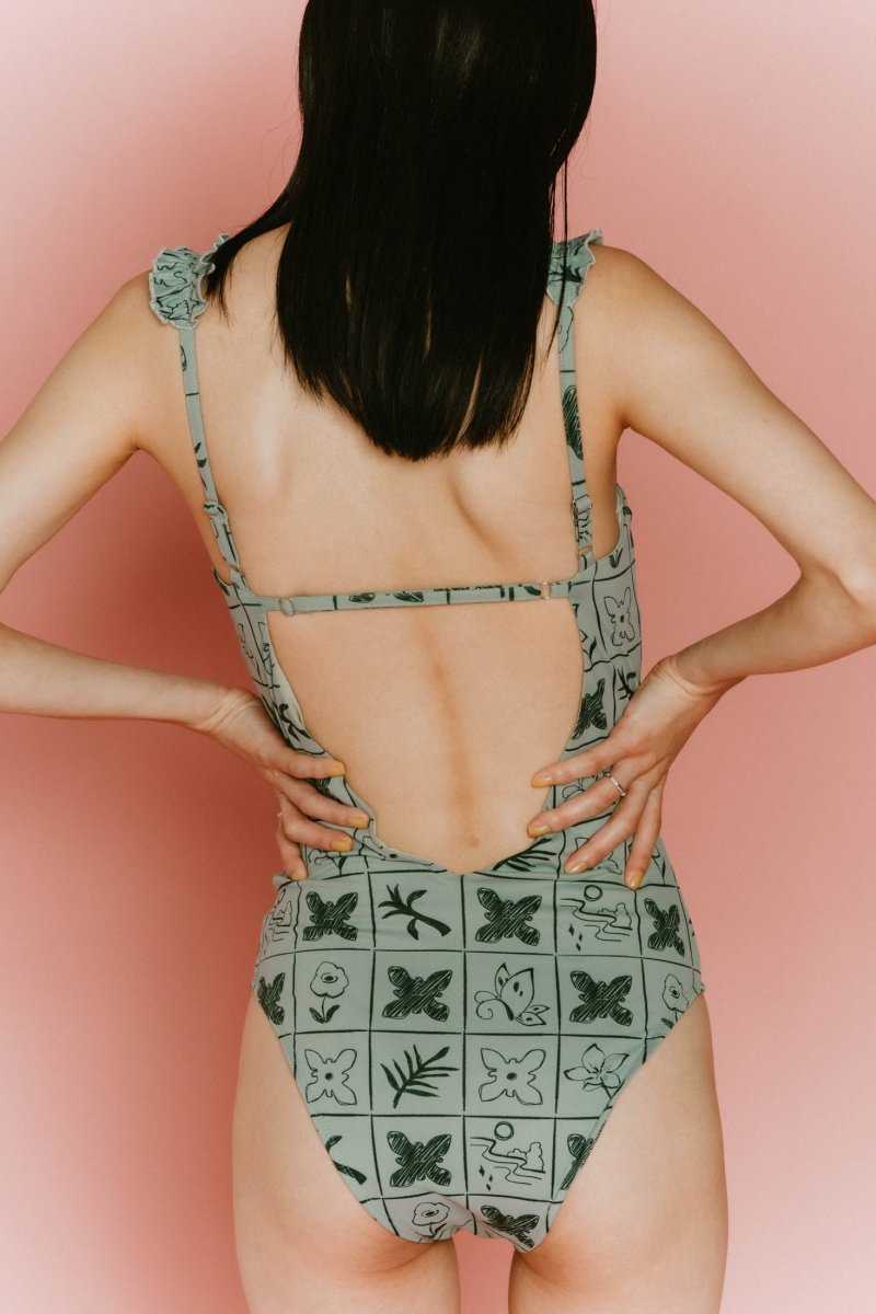 back open flower swim suit/2color - KNUTH MARF